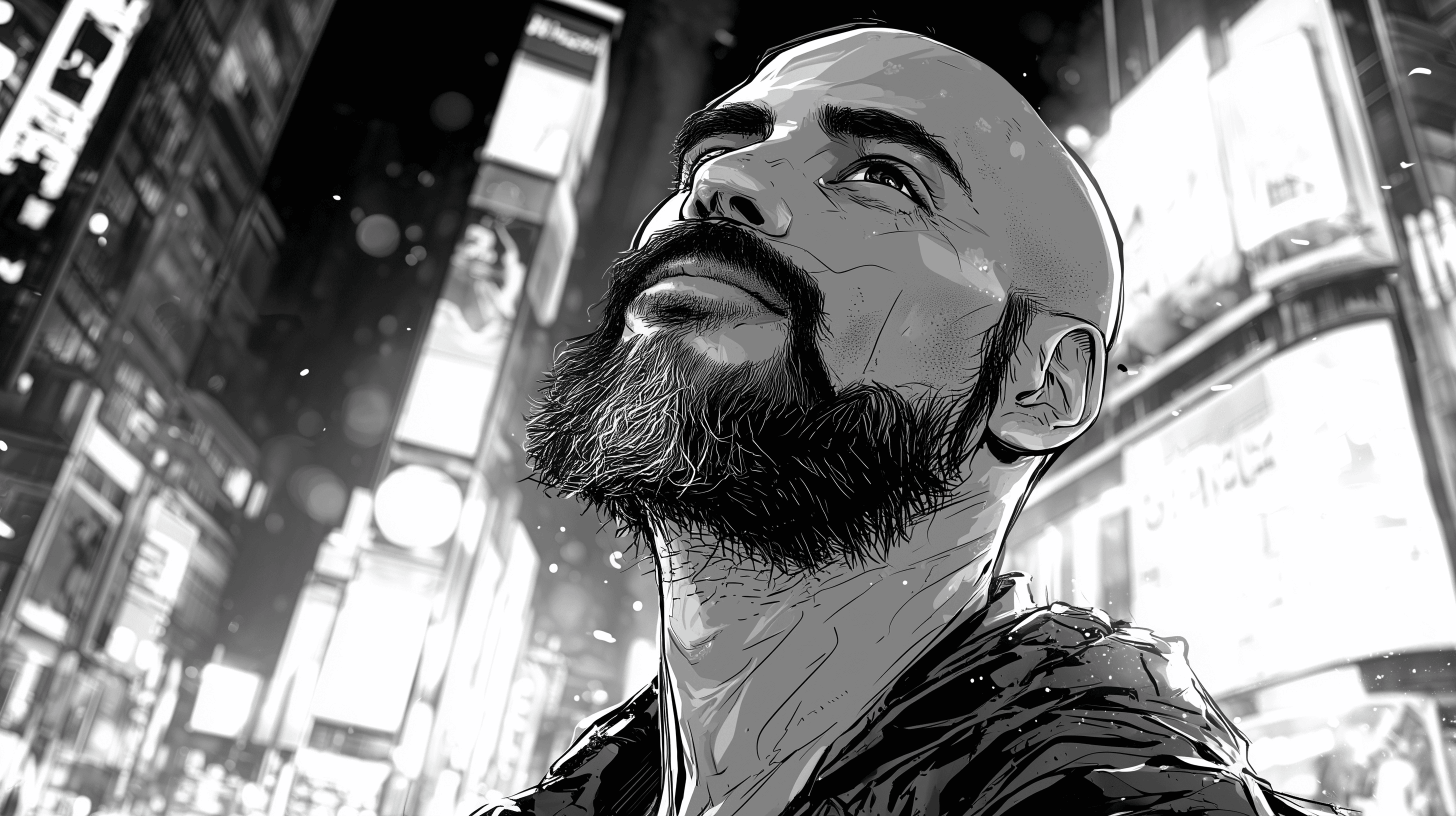 Monochrome product shot: black-capped cosmetic bottle with dynamic water splash on a clean white background.