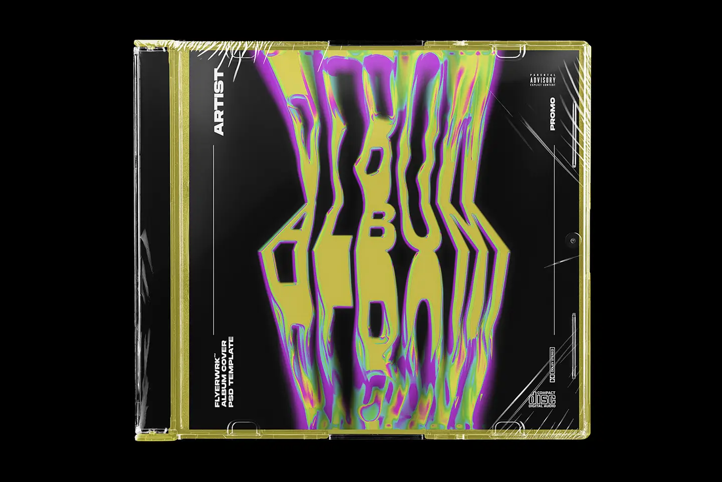 Maxi Single CD Slim Case Mockup demonstrating customizable tray colors and distorted typography cover art