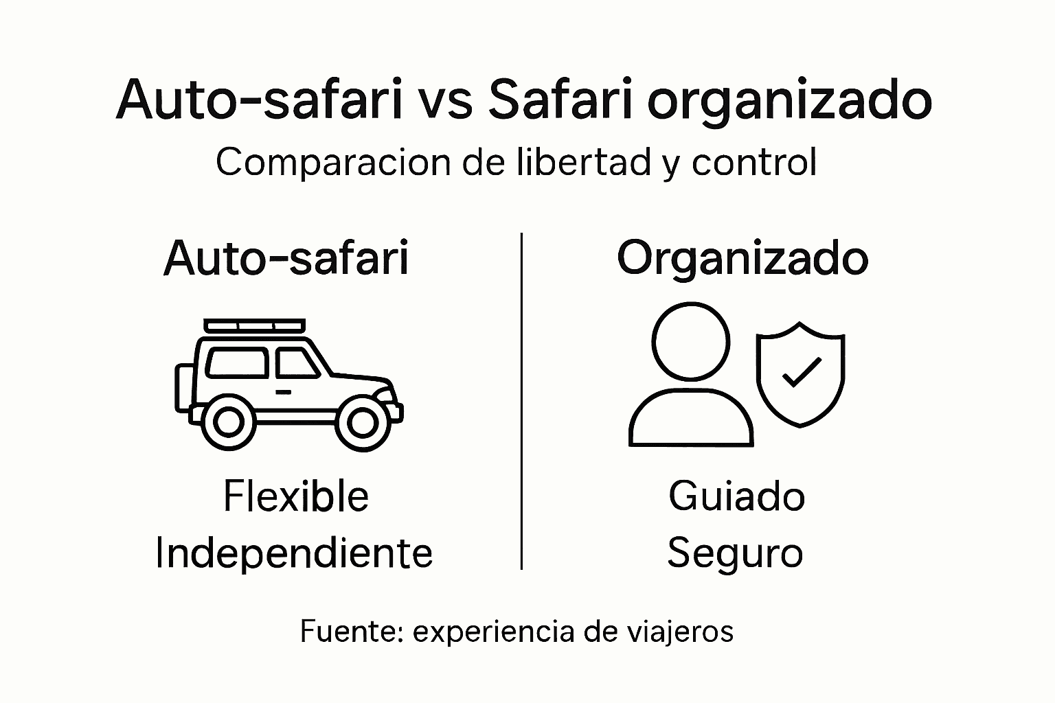 Infografía: diferencias clave entre un safari por libre y un safari guiado