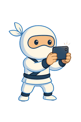 Ninja taking a picture with his phone.