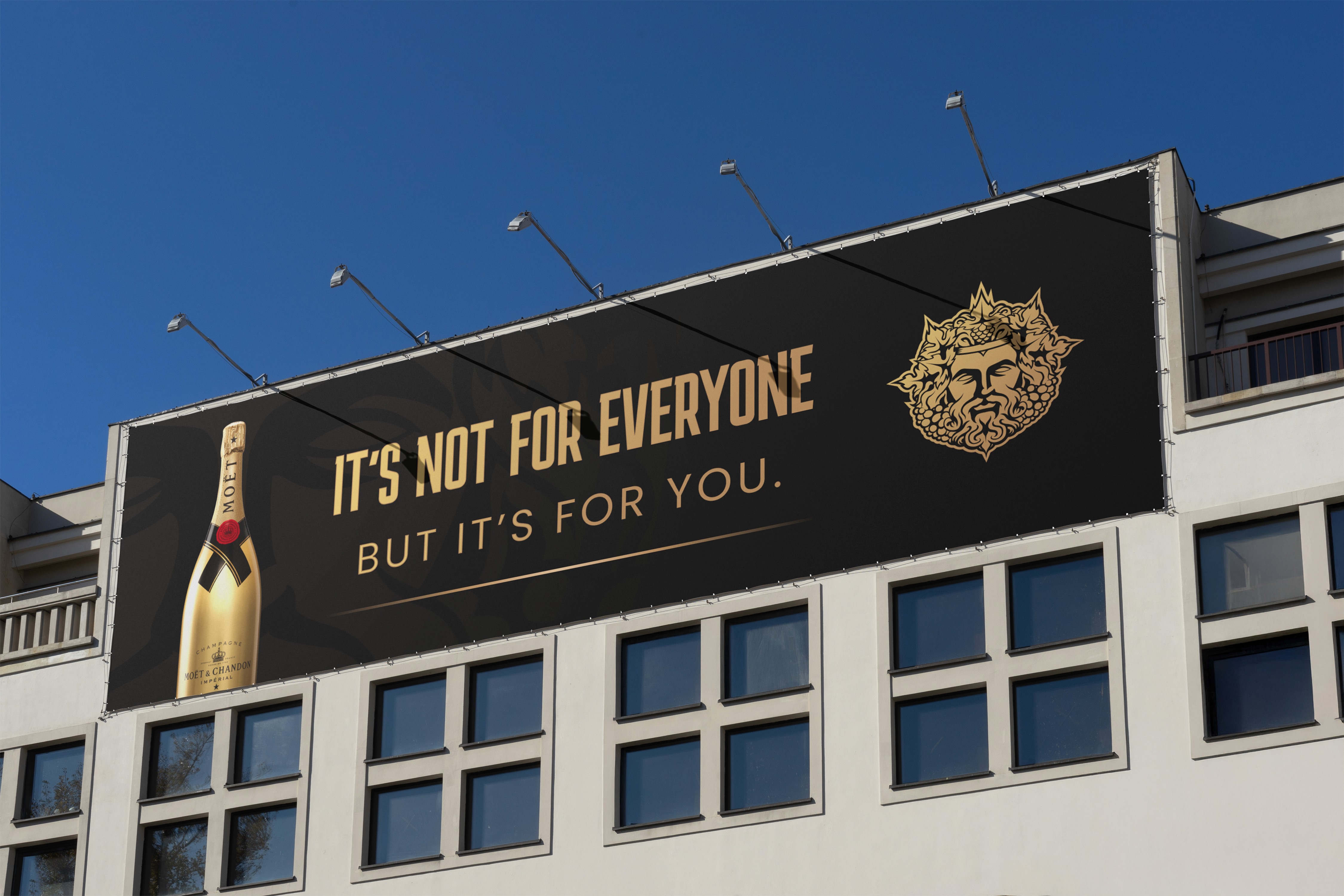 Luxury billboard featuring Moët & Chandon champagne with bold premium slogan and elegant gold branding design.