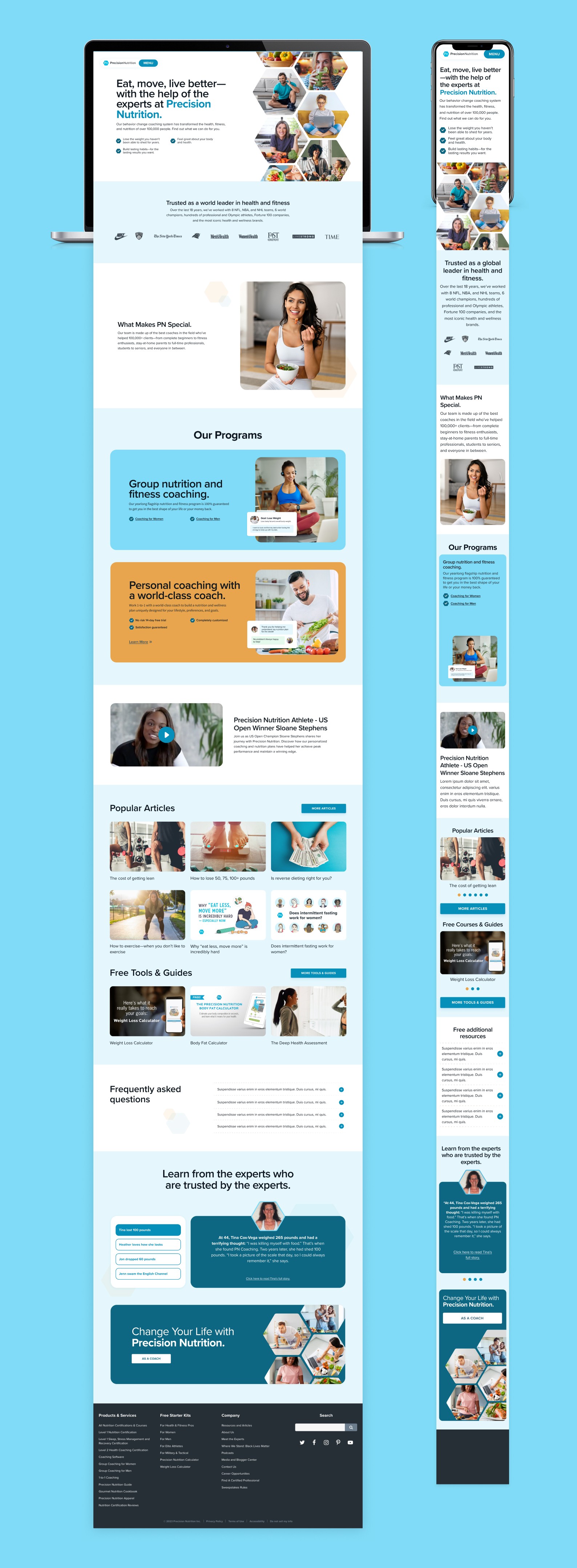 Precision Nutrition client page design desktop and mobile