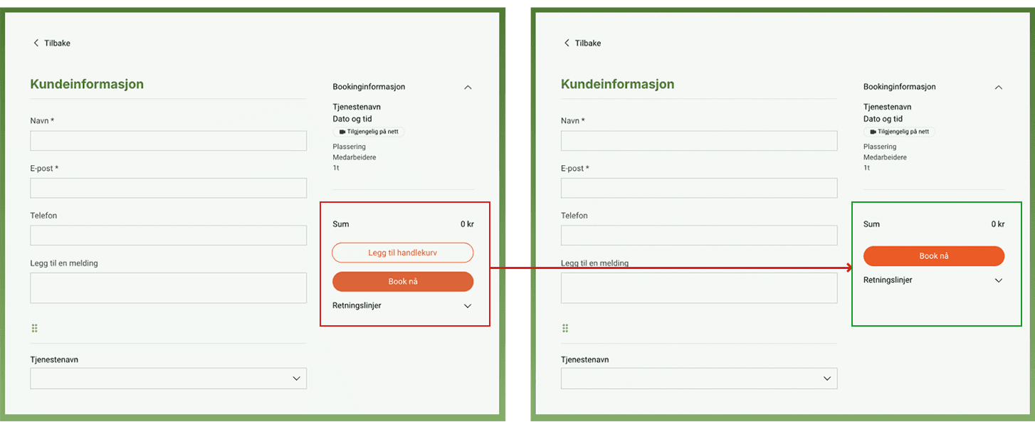 Before and after: removed the cart to simplify user flow.