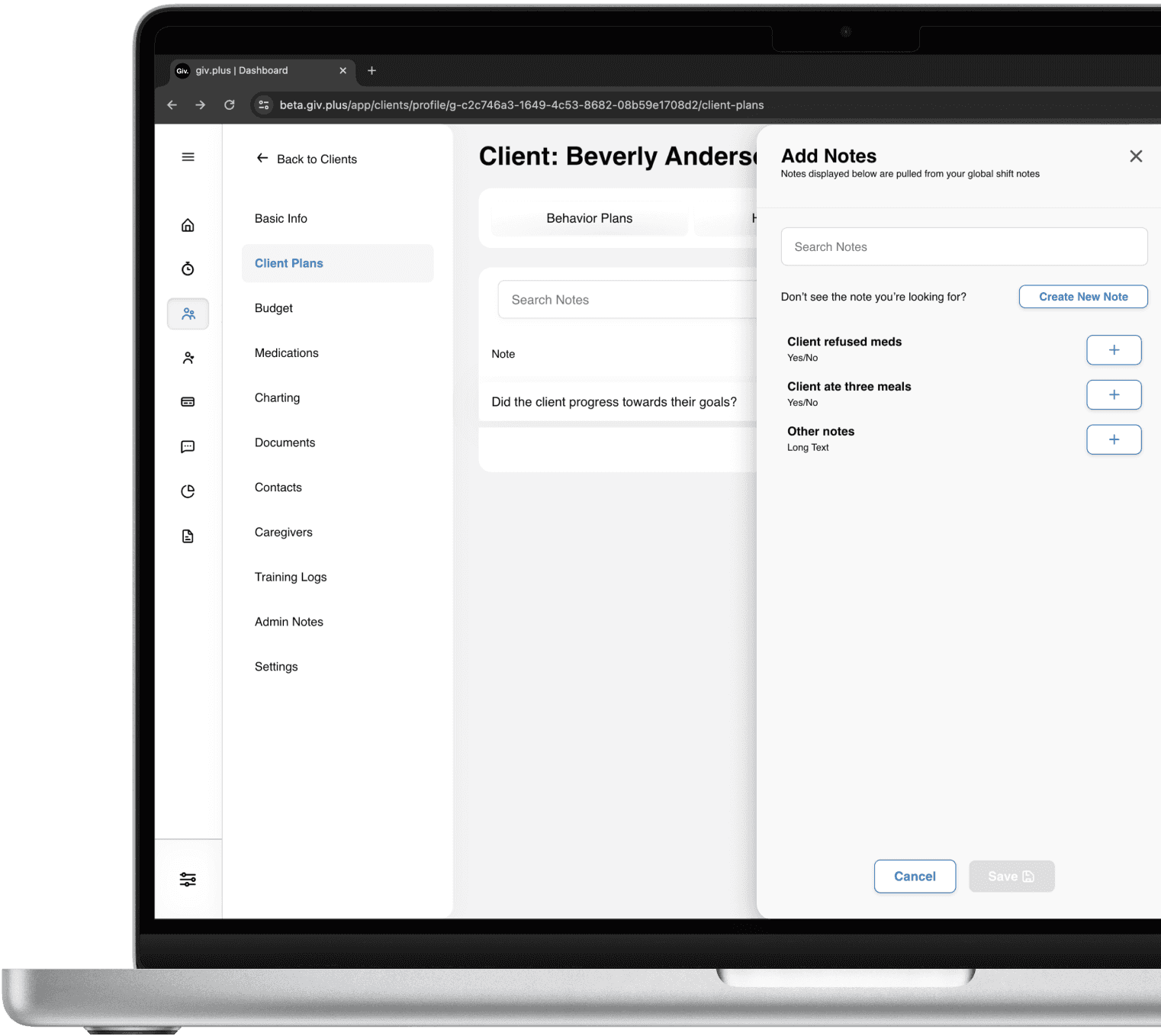 Client custom notes software.