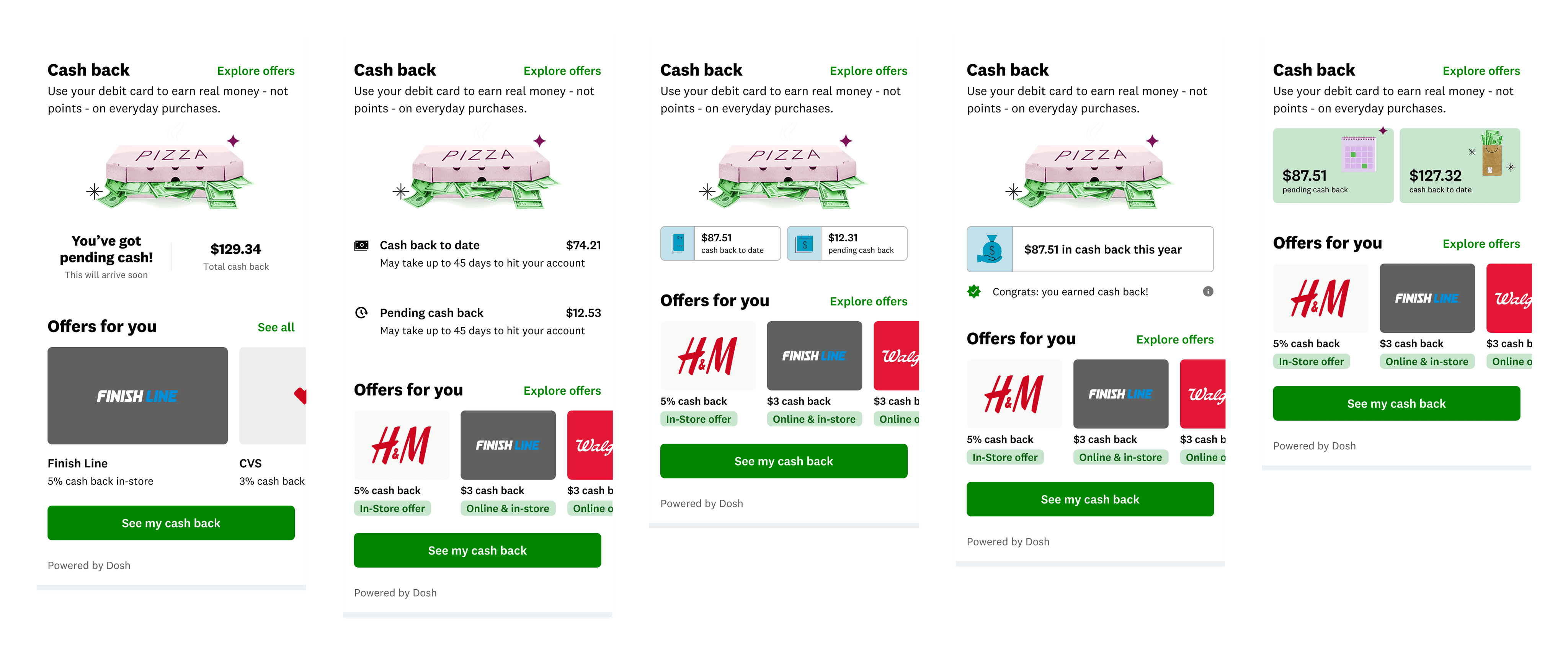 Pending Cash Back design explorations