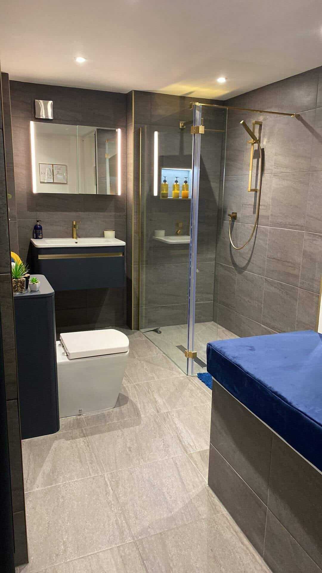 Wet room installation in Leeds with tiled flooring and drainage