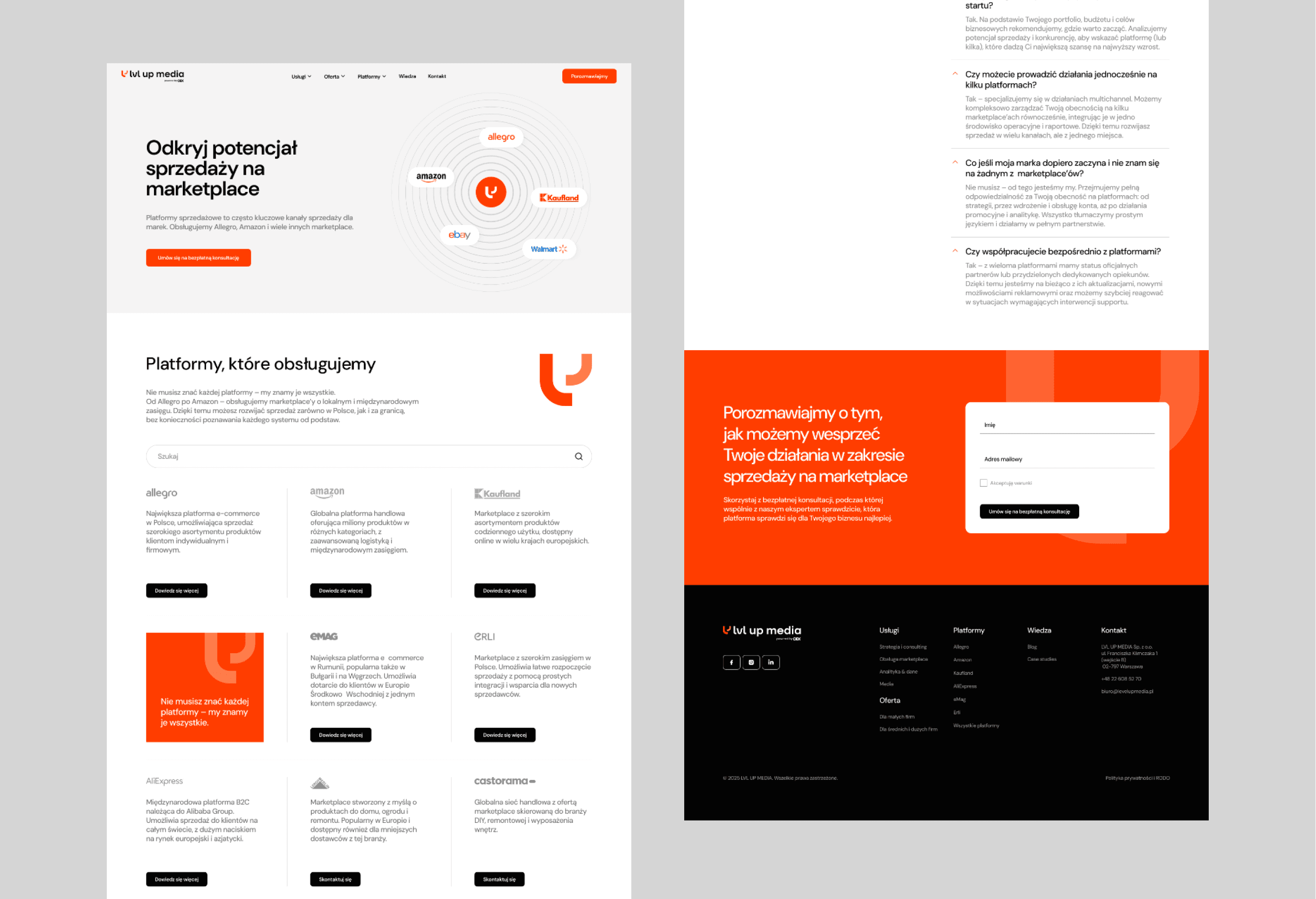 Final LVL UP Media website interface demonstrating cohesive visual identity, clear navigation, and professional design system.