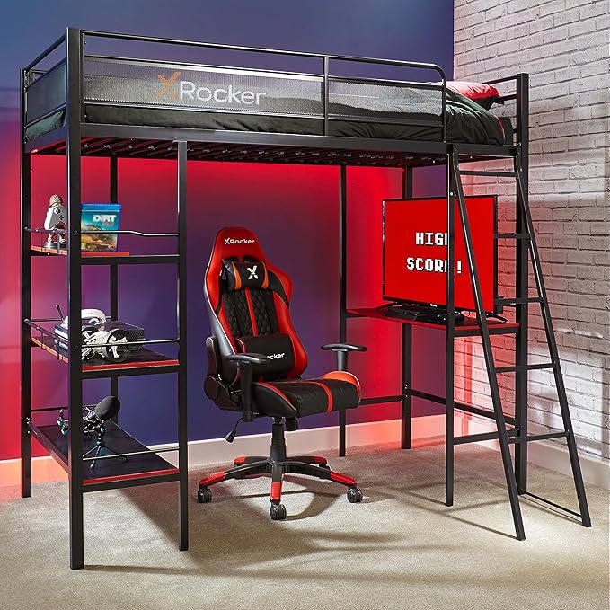 Optimize your space with the bunk bed with gaming setup, perfect for work or relaxation.