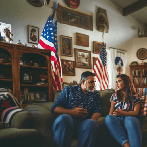 Pareja sonriendo frente a casa