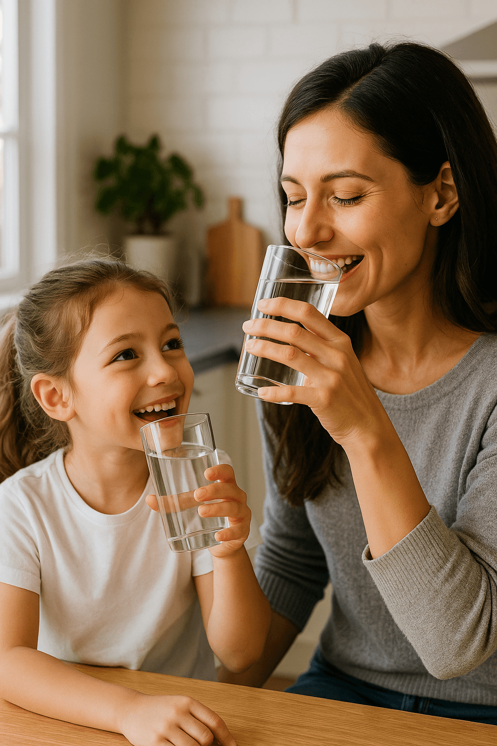 family drinking clean water