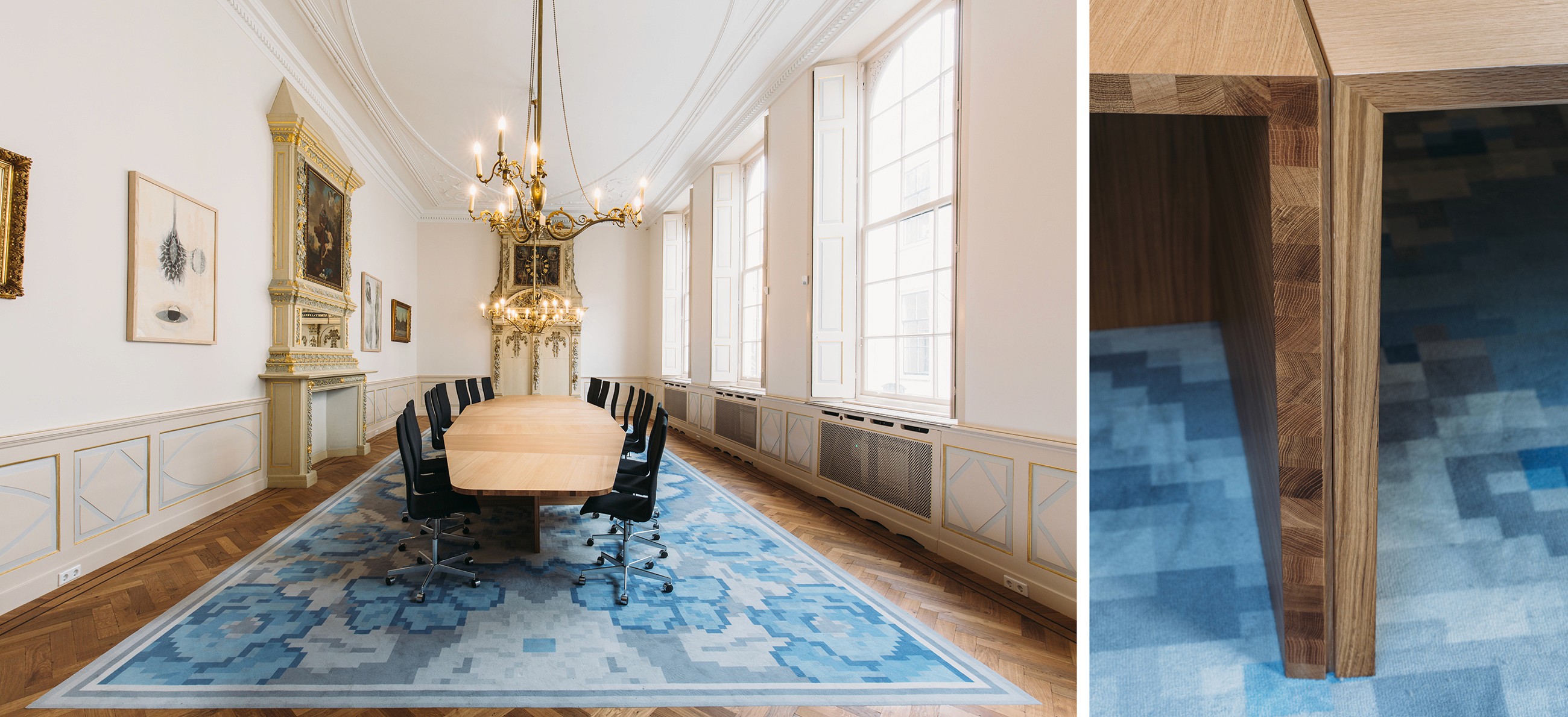 Interior photo of one of the meeting rooms inside the historical buildings connecting the city hall