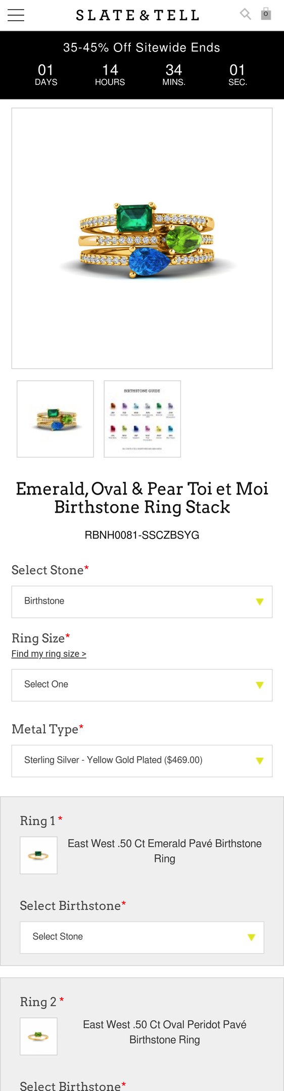 Jewelry product options include: ring, birthstone for Emerald, Oval & Pear Toi et Moi Birthstone Ring Stack from Slate and Tell.