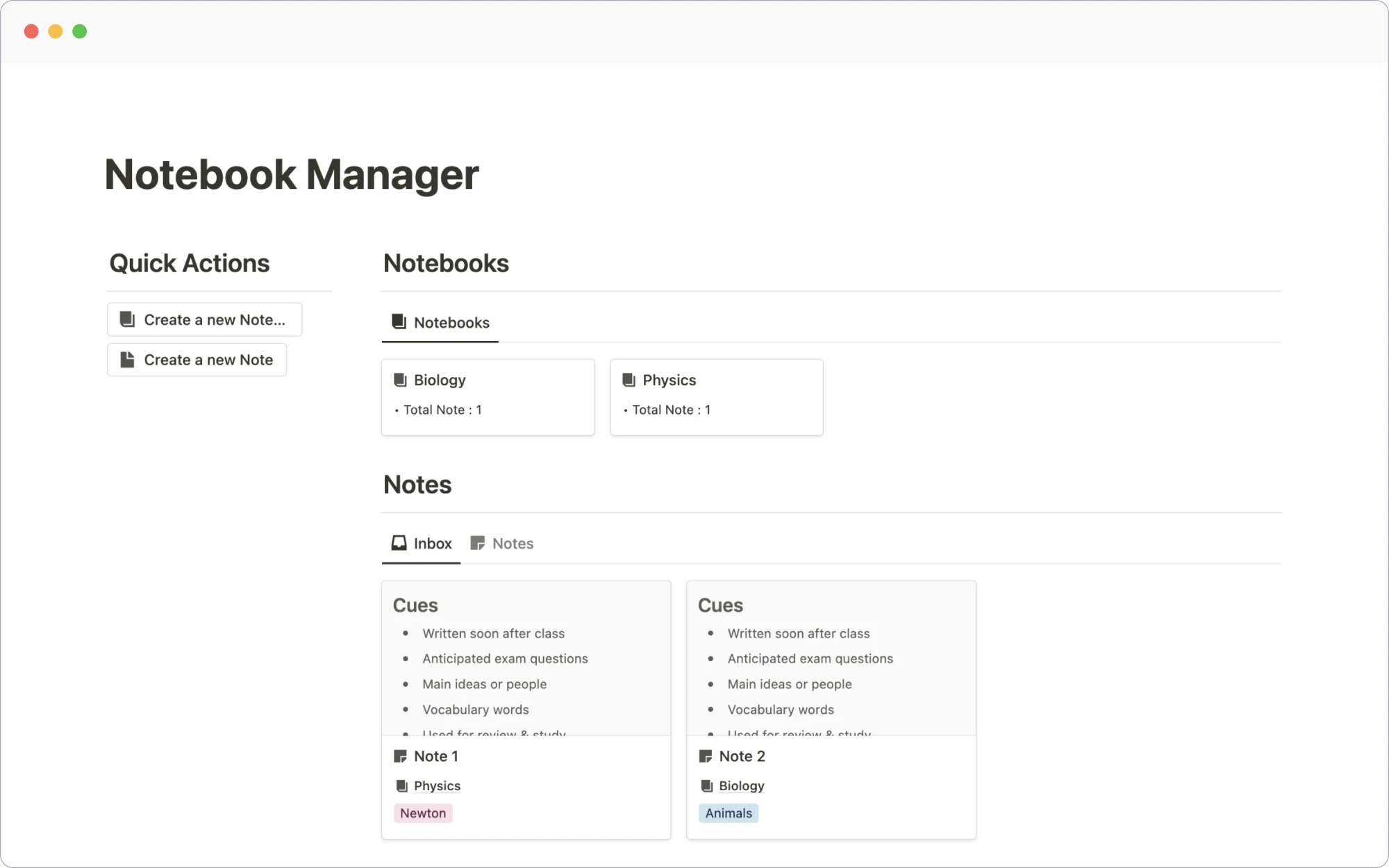 Free Notebook Manager Notion Template