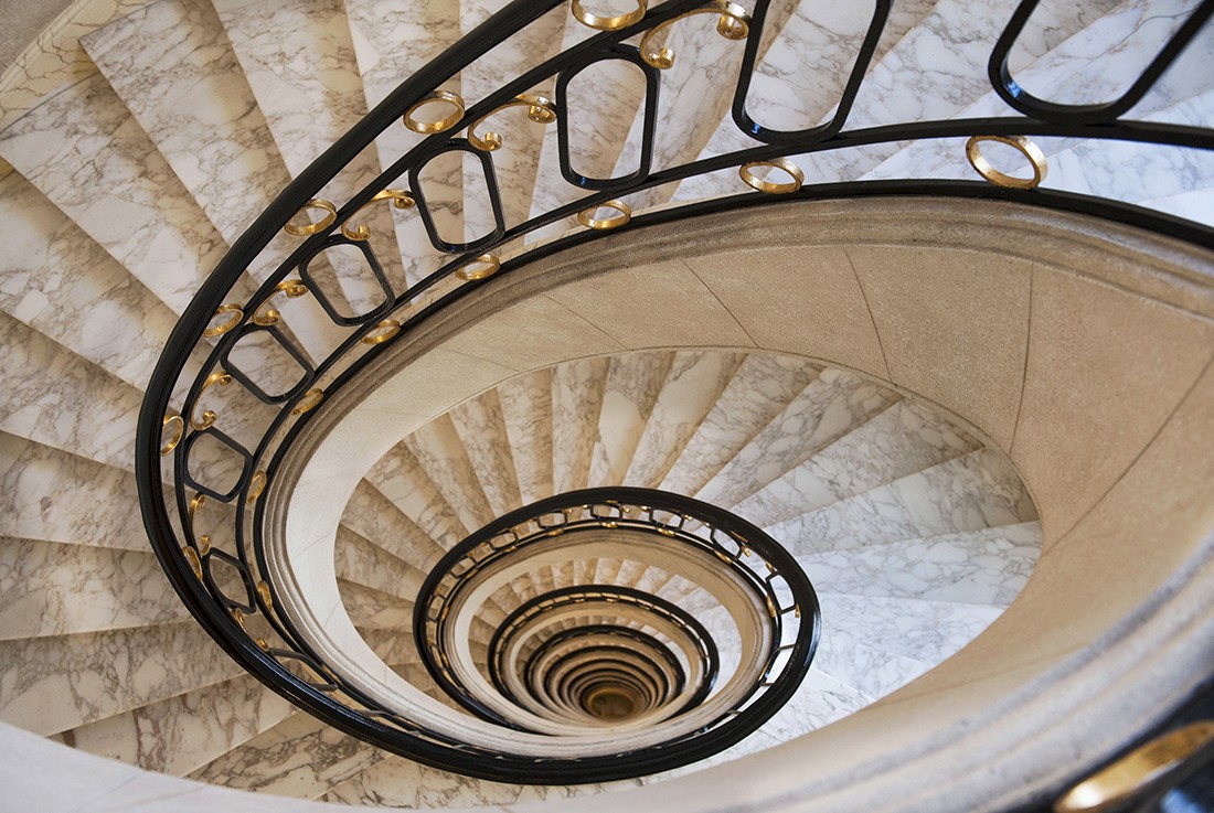 The iconic spiral marble staircase at the Alvear Palace Hotel, Buenos Aires