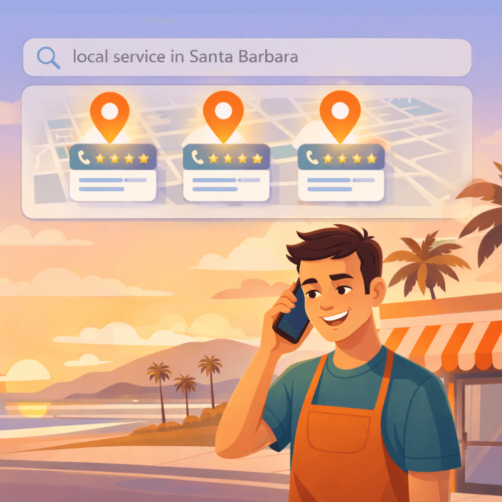 Santa Barbara CA small business owner answering a call from Google Business page