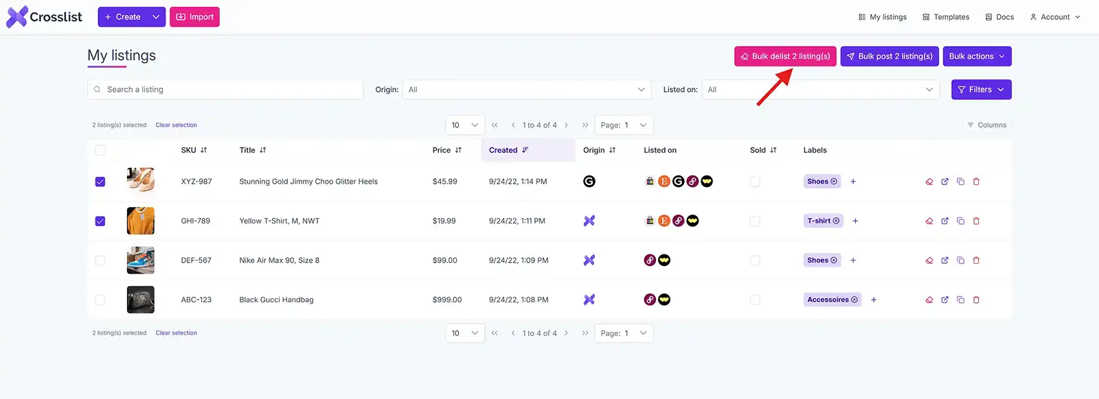 Bulk Delist Button