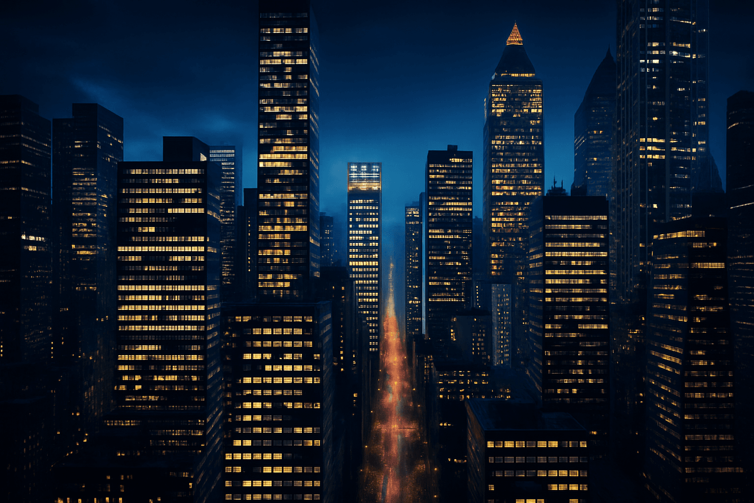 skyline bureaux entreprise ville nocturne gratte-ciels business city