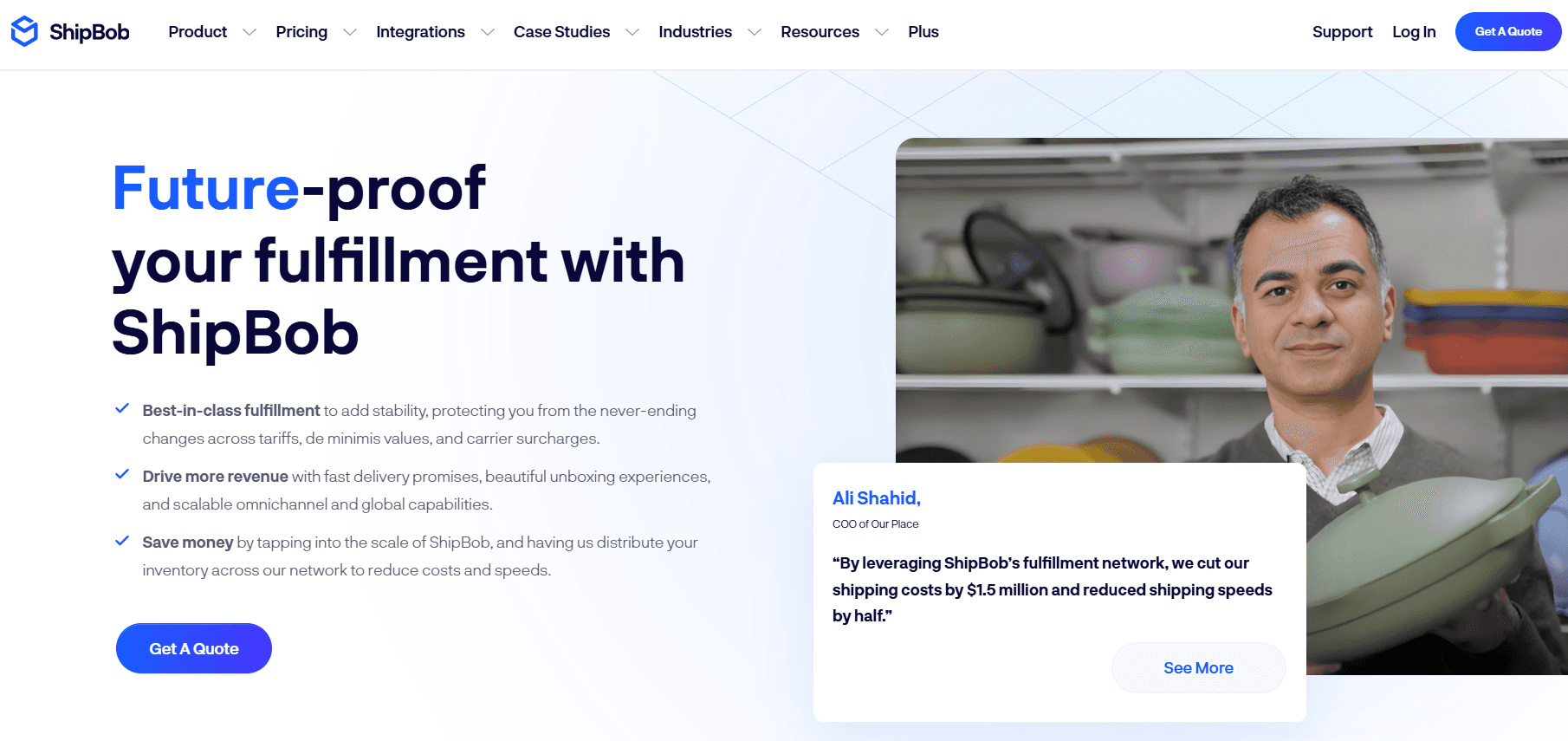 ShipBob website for outsourced fulfilment operations