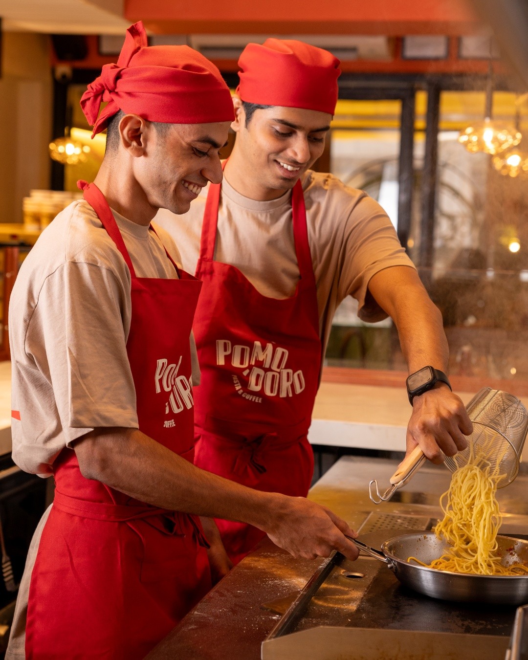 Shot of different delicous pasta for Pomodoro