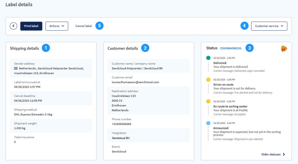delivery status updates