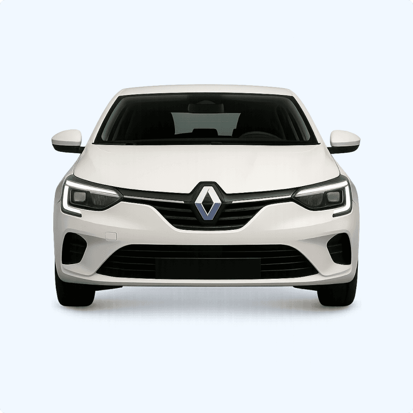 White Renault car front view. Modern vehicle design.