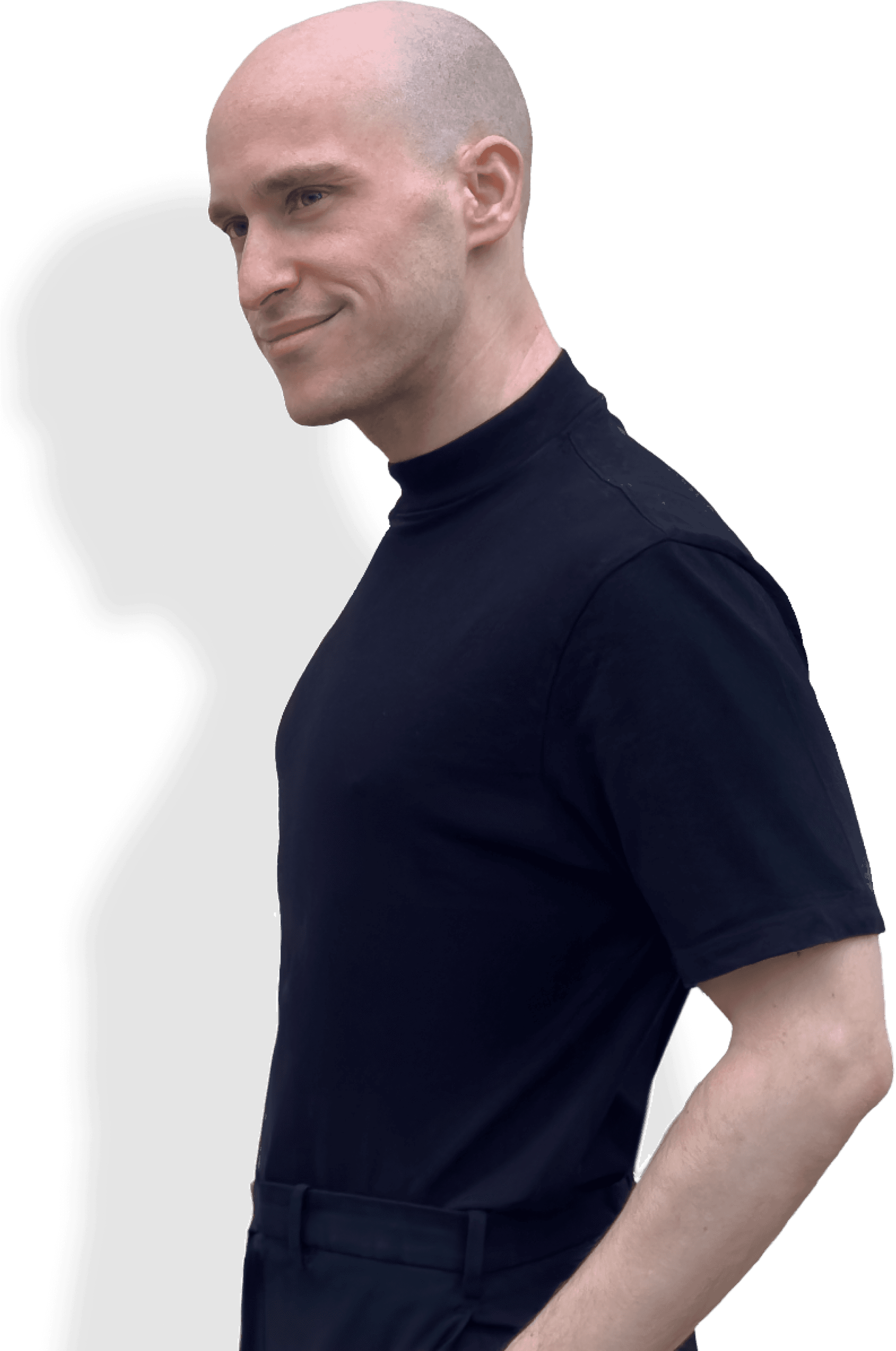 Portrait of a UX/UI designer wearing a black t-shirt.