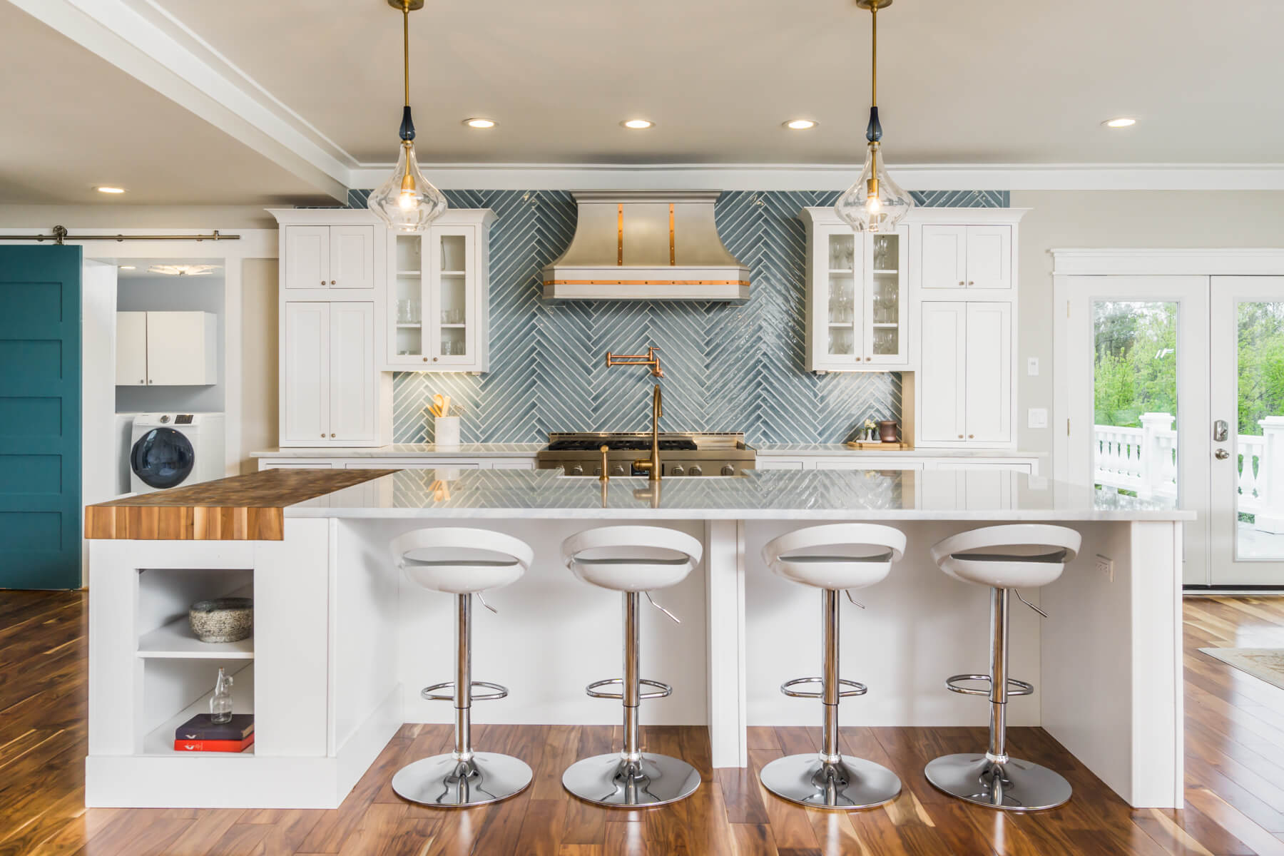 modern living kitchen renovation with pop of color