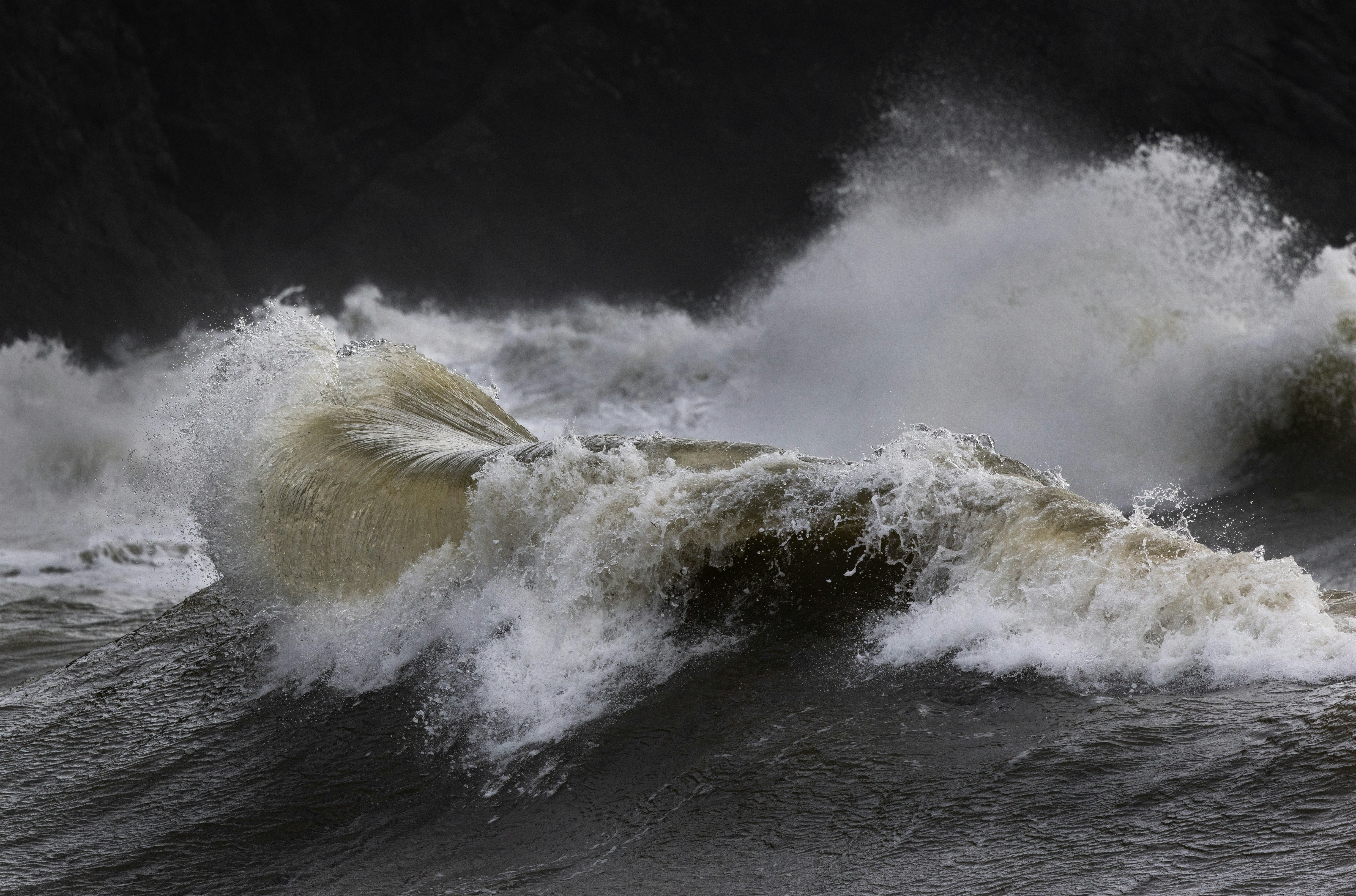 Powerful ocean waves crashing during a storm