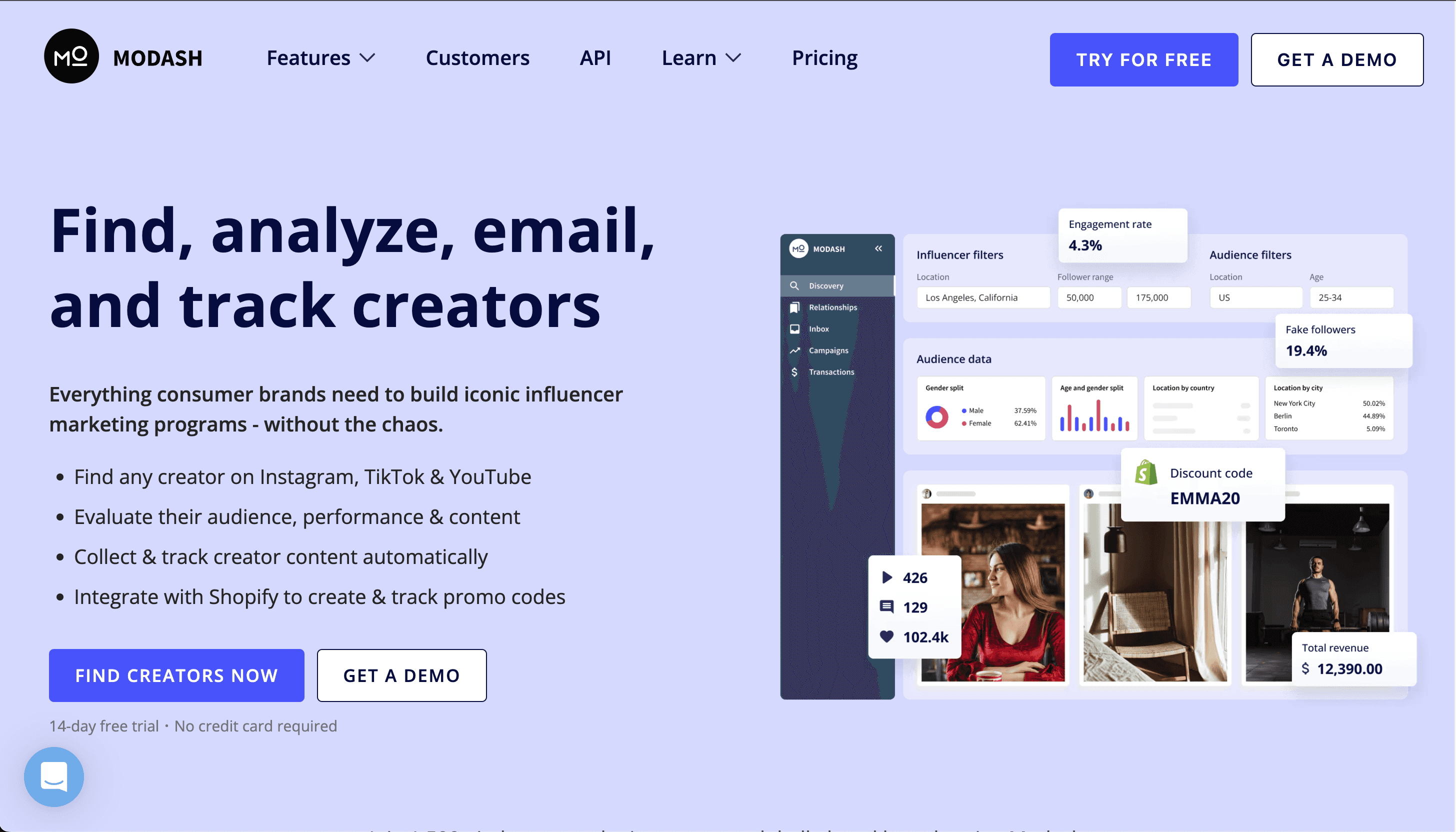 Modash homepage