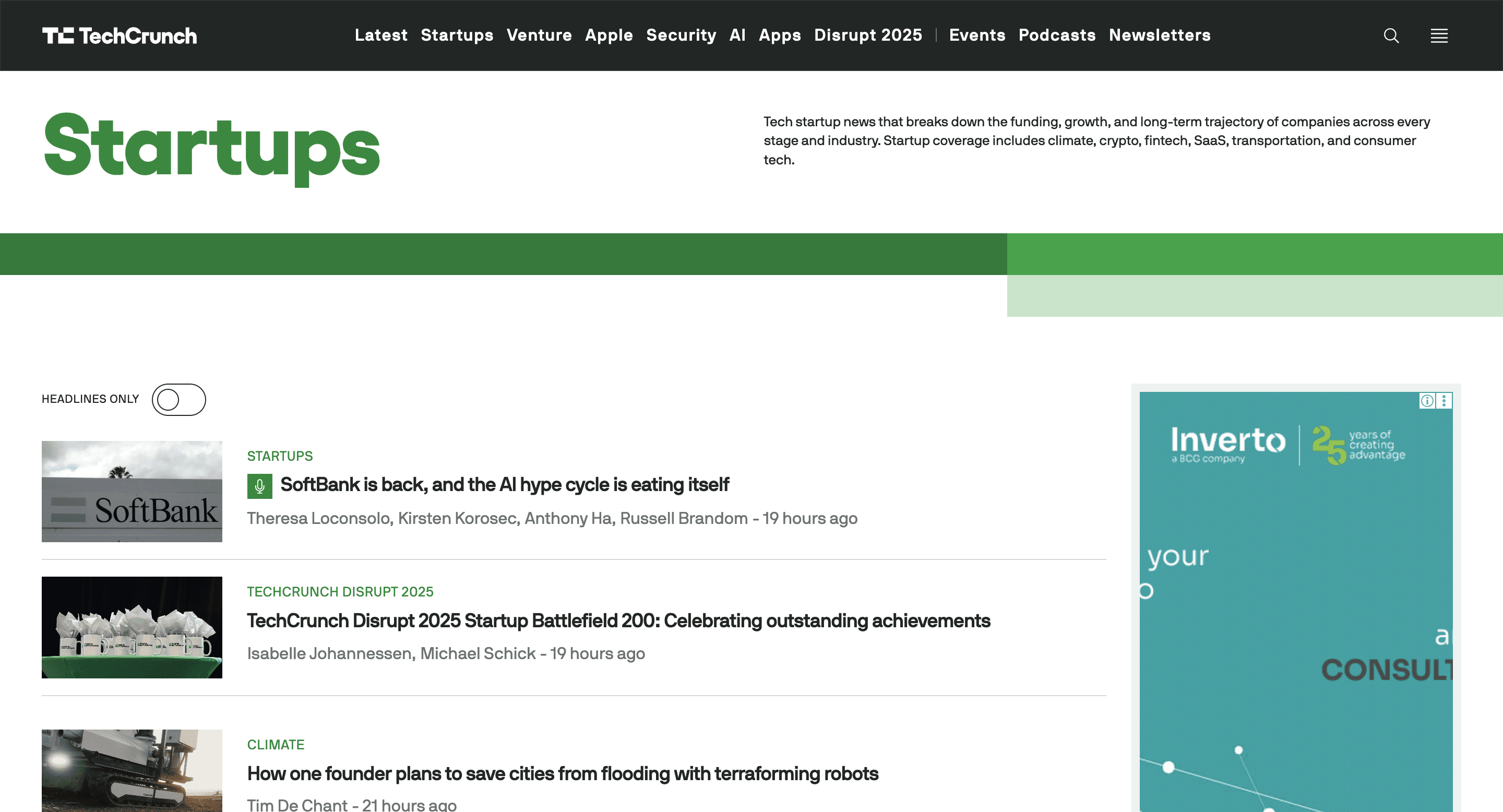 Startup news on Techcrunch