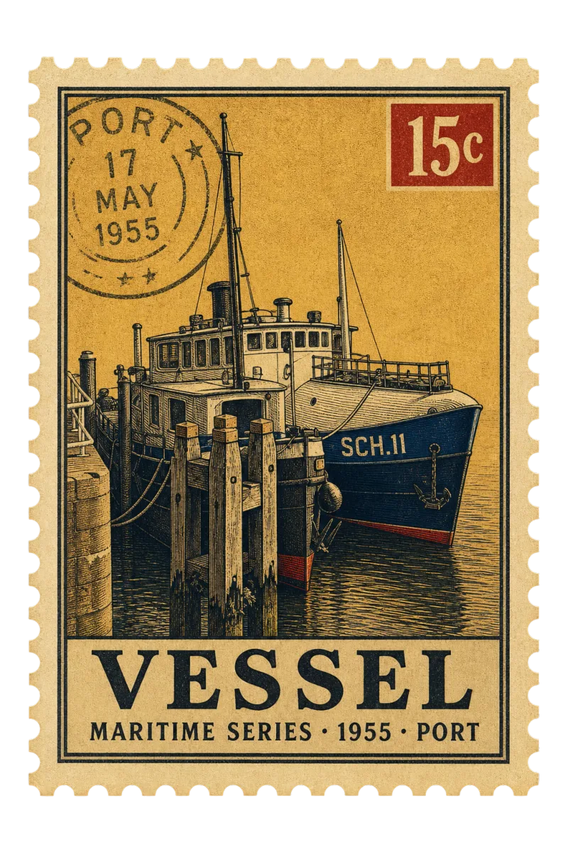 Vintage postage stamp of a fishing vessel