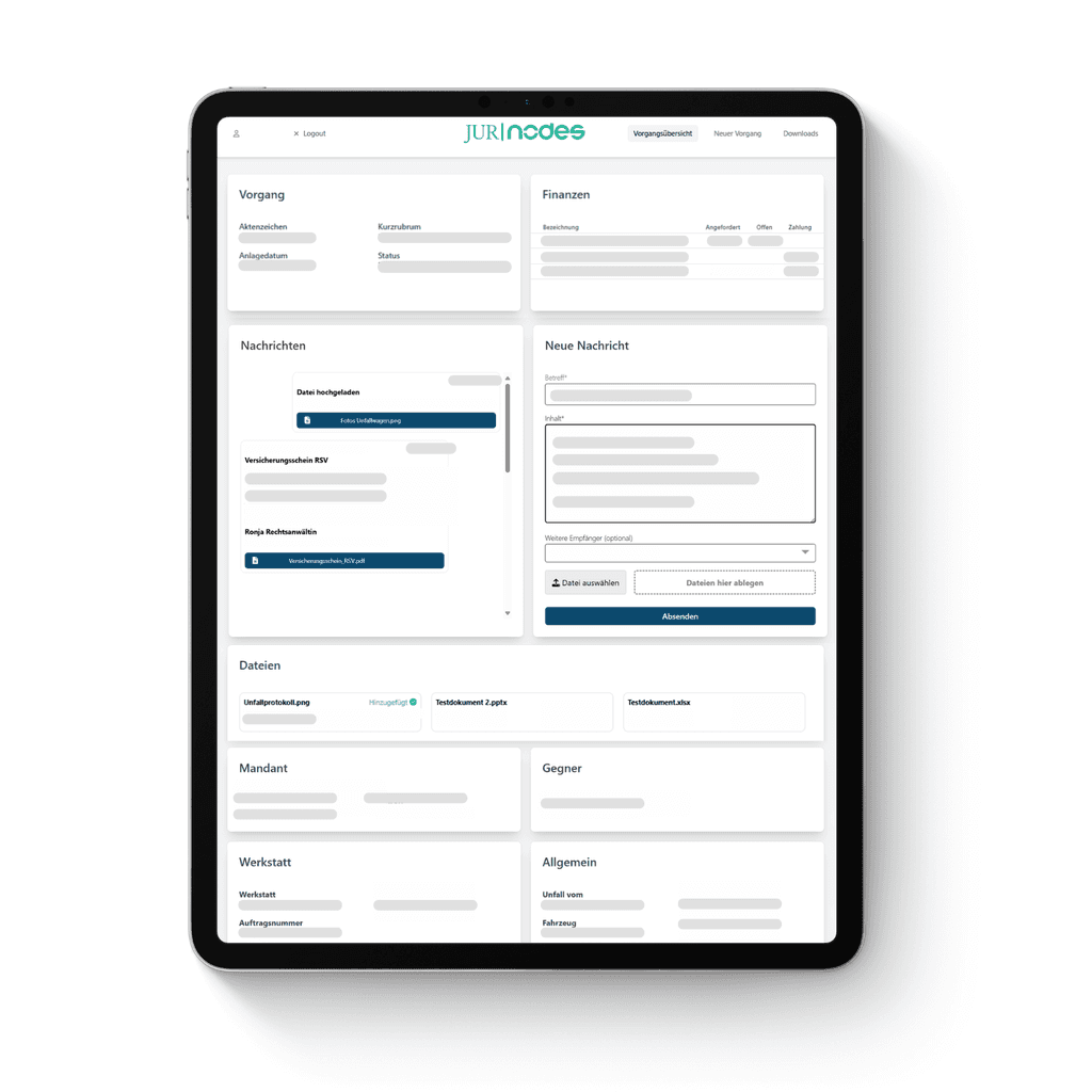 Mandantenportal in jur|nodes auf Tablet