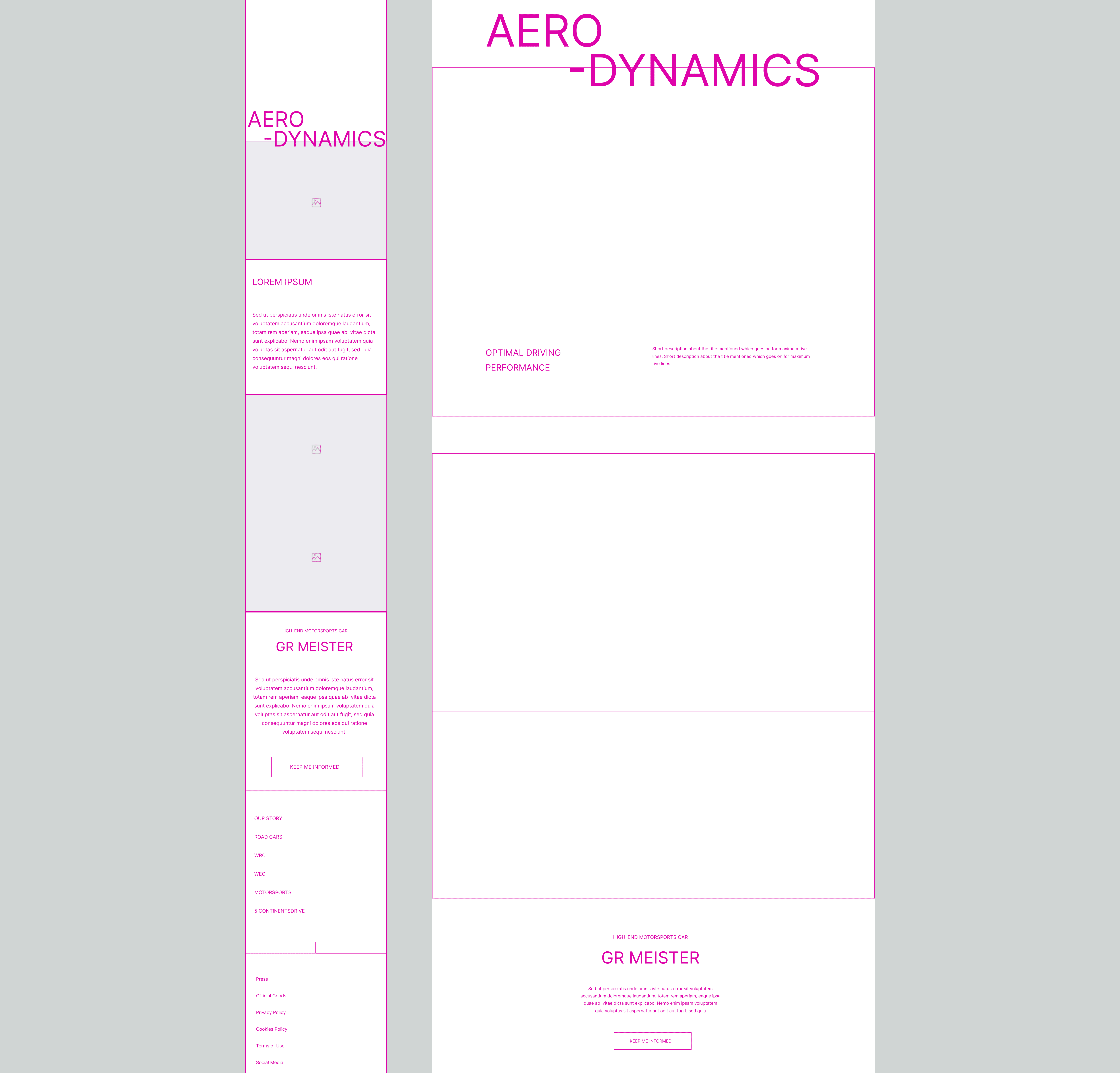 User experience wireframes of the 070D GR Sport website