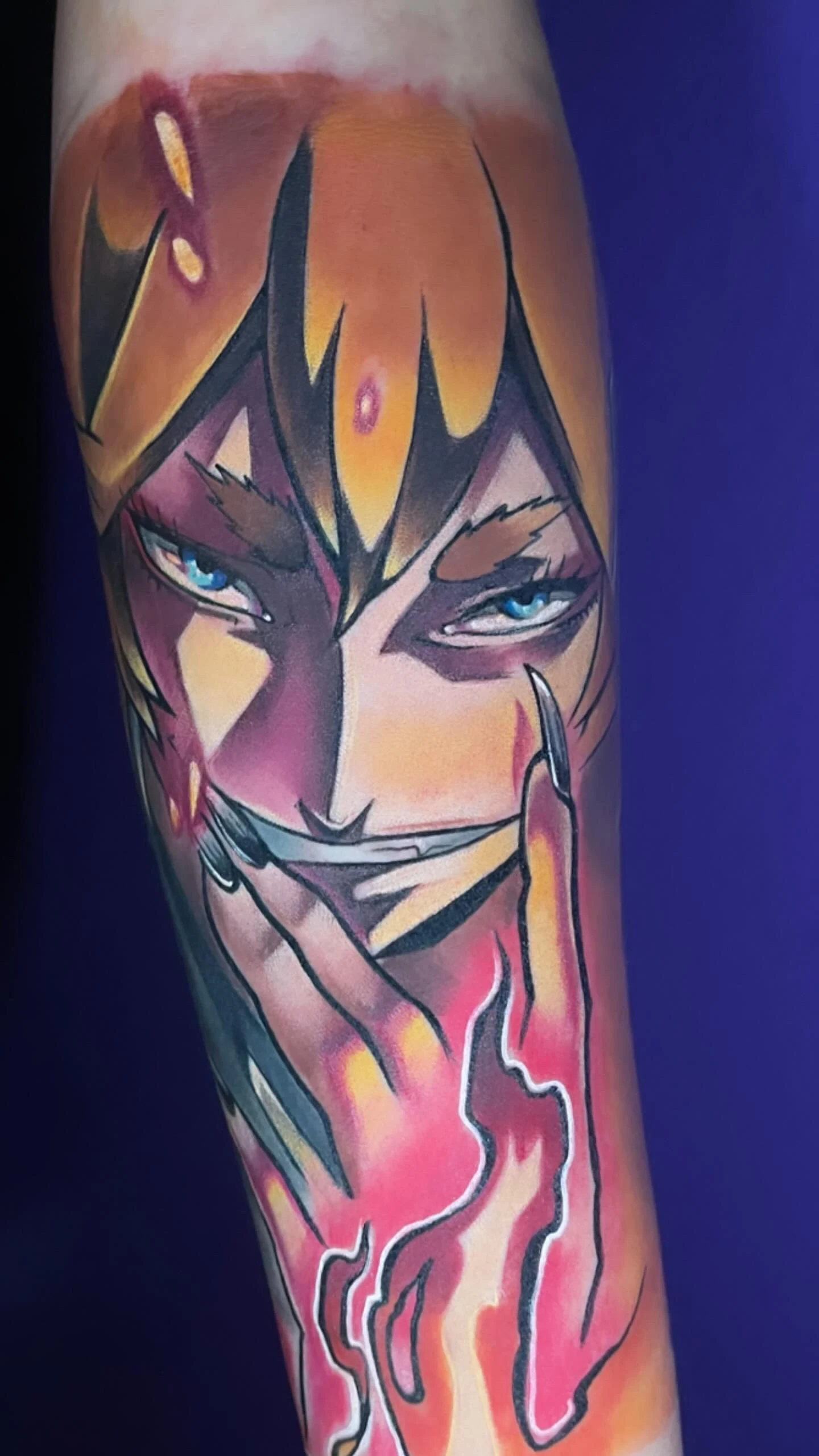 colorful anime tattoo of mereoleona from black clover