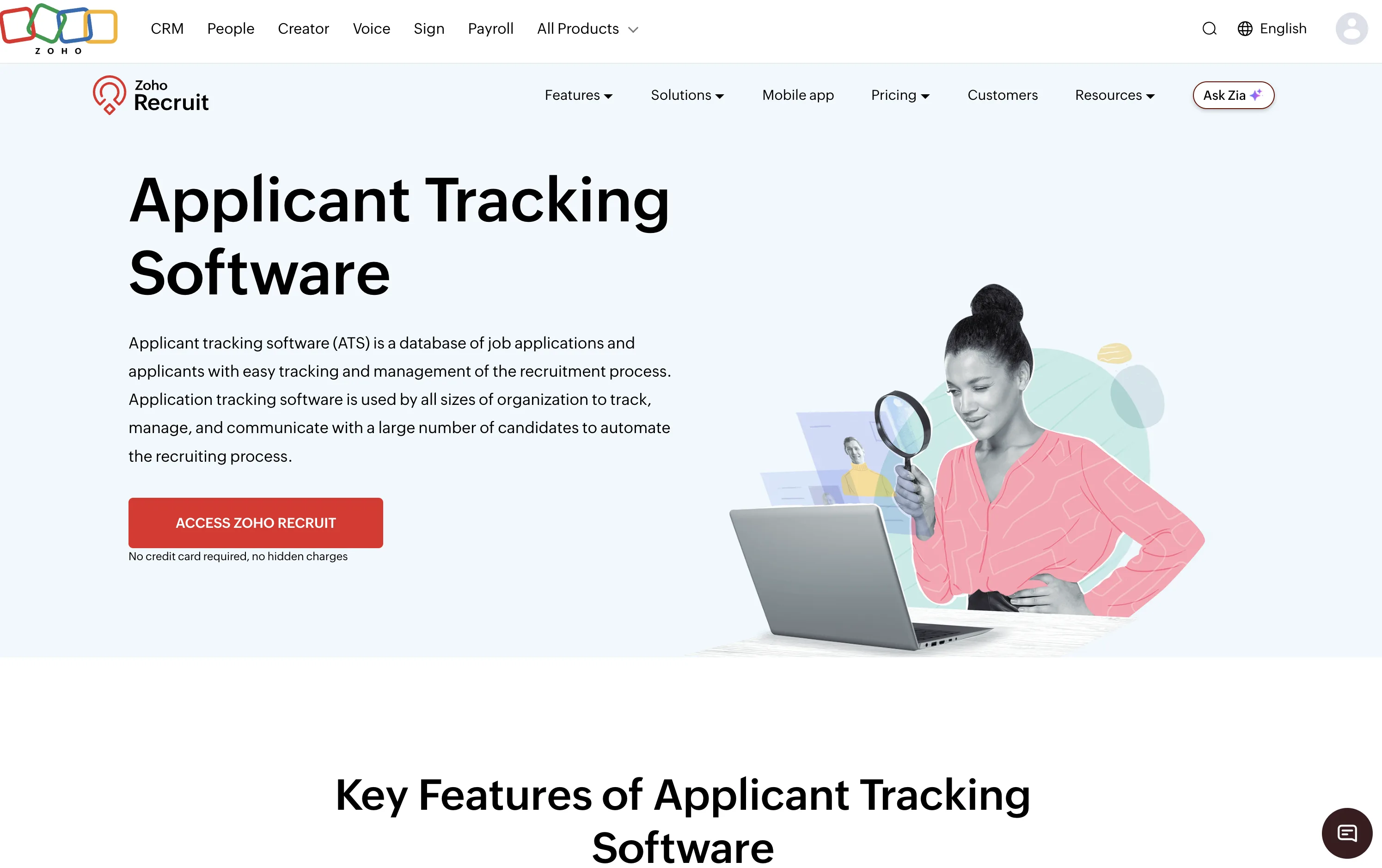 Zoho Recruit Homepage