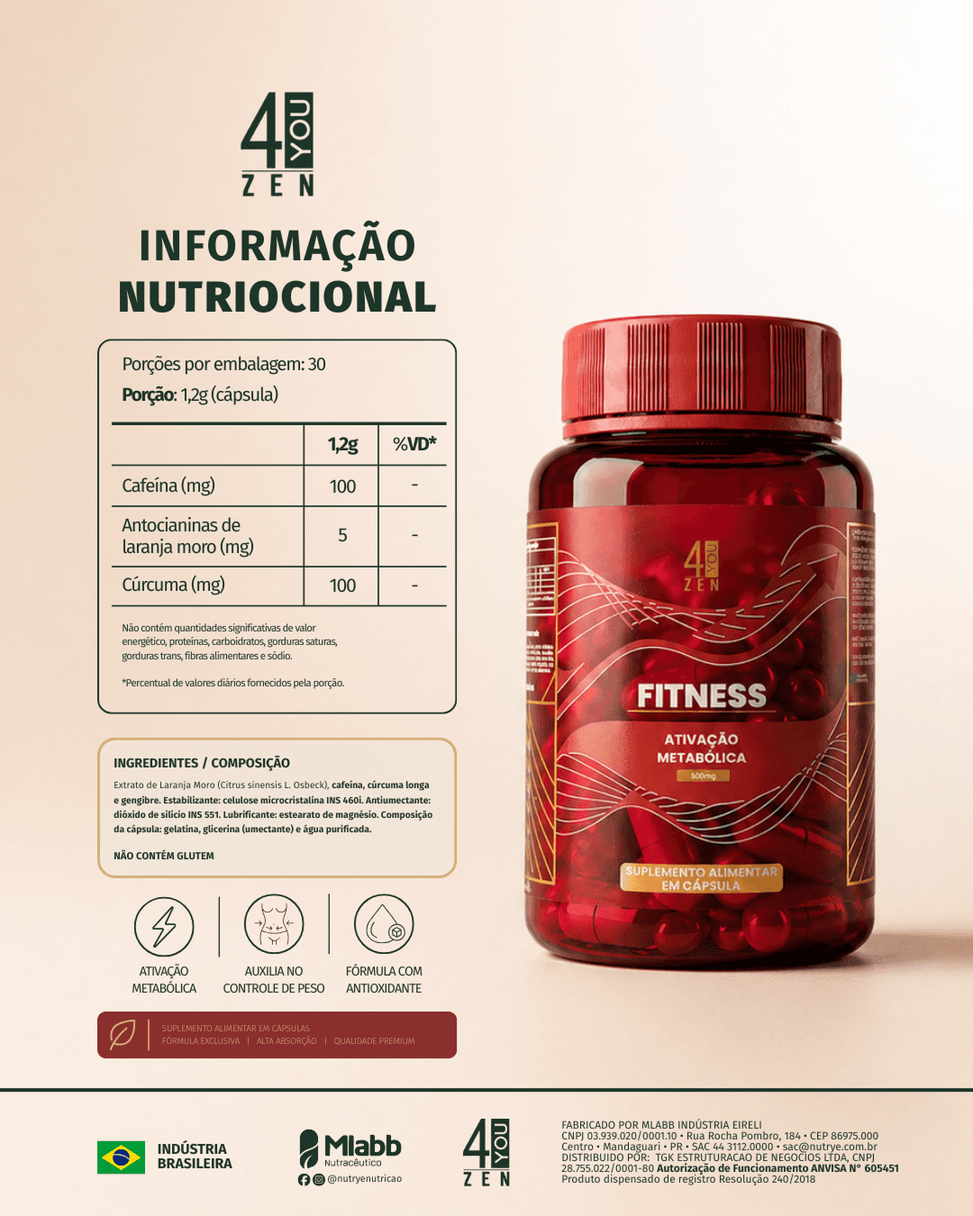 Kit 4you zen picolinato de cromo, blend triplo magnesio e formula fit