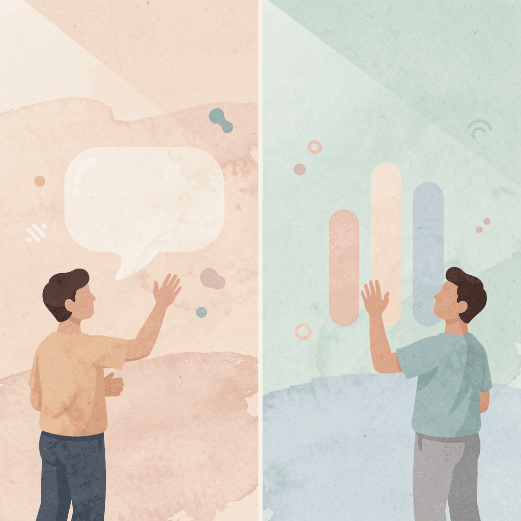 Split scene illustration showing different approaches to understanding beauty compliments