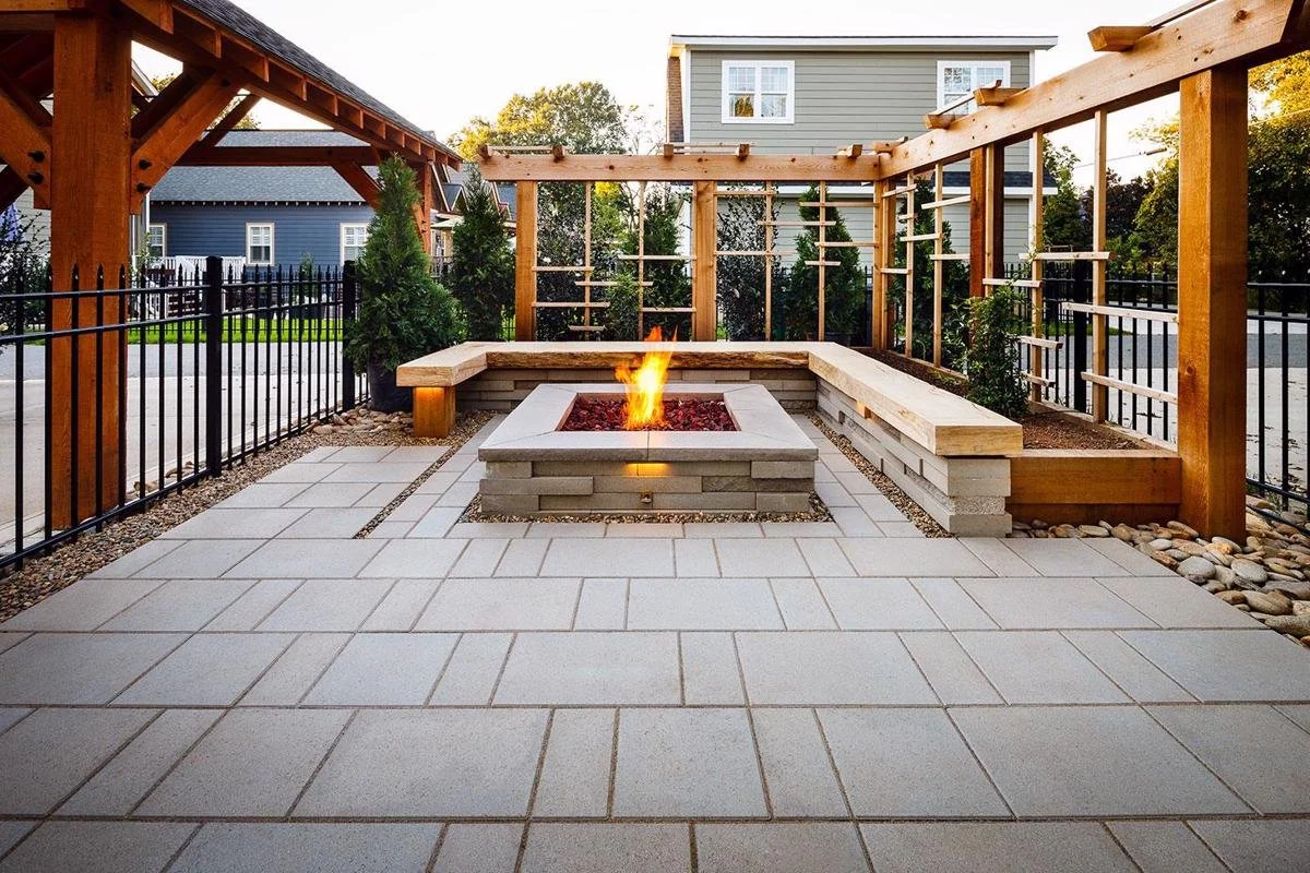 Custom stone fire pit in the East Bay