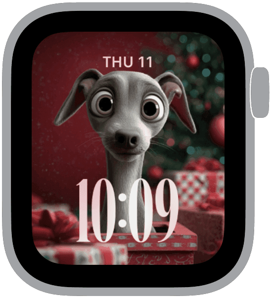 Holiday Hounds Christmas Apple Watch face with cozy festive winter dogs
