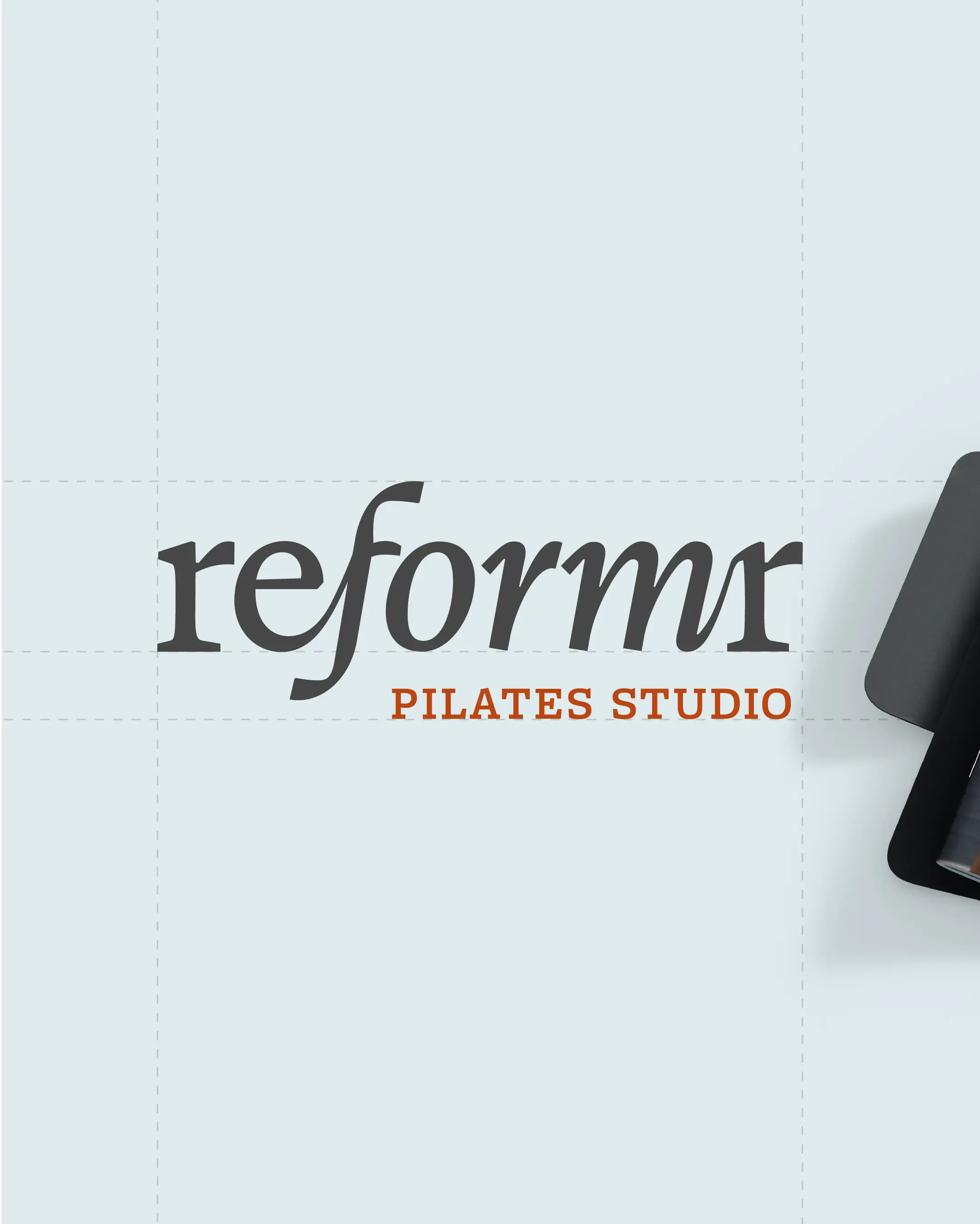 Customised Reformr wordmark logo with Pilates Studio in monospace type on light ground