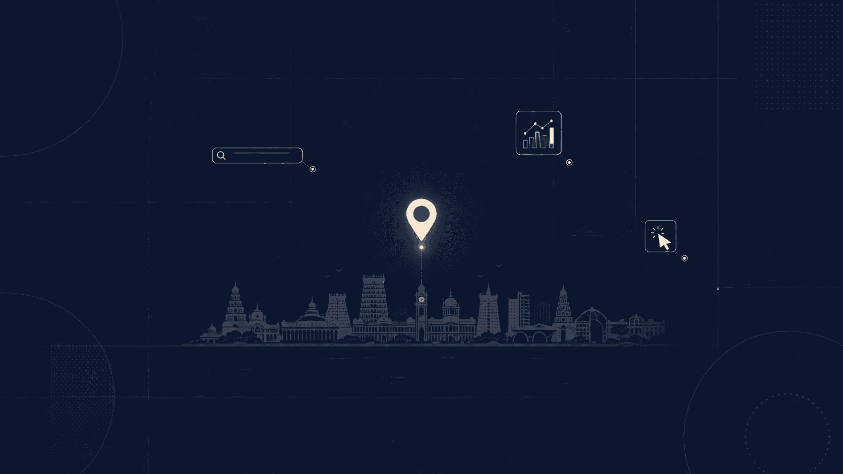 Chennai skyline with digital marketing icons representing the best digital marketing agency in Chennai — Beyond Digital Marketing Agency