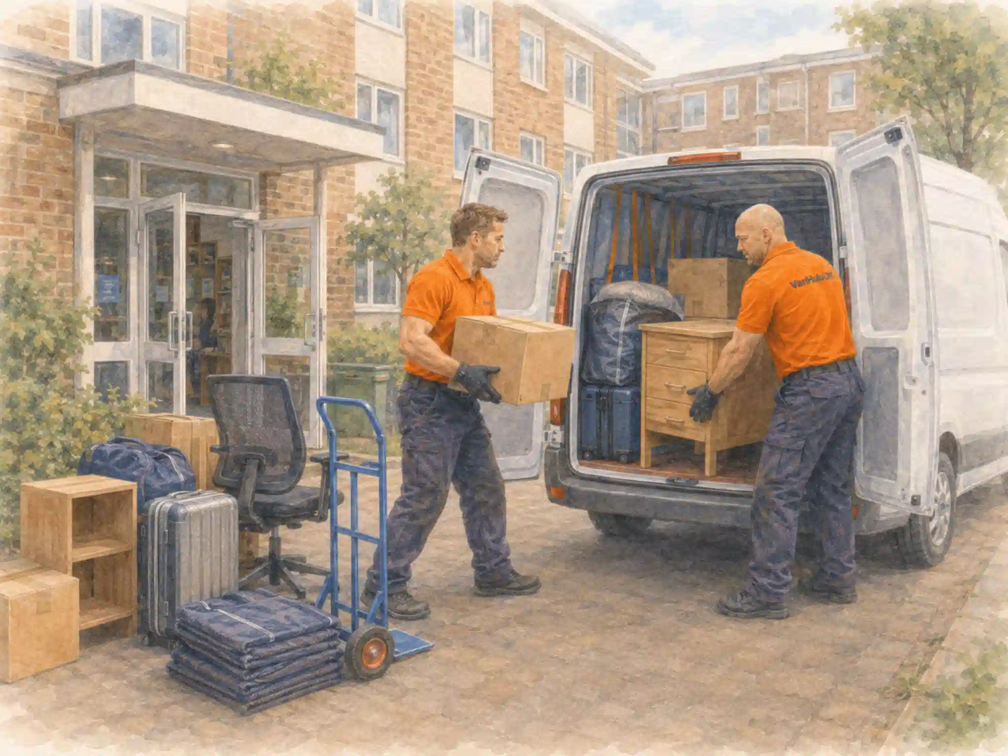 men remove furniture from a care home and load into a van