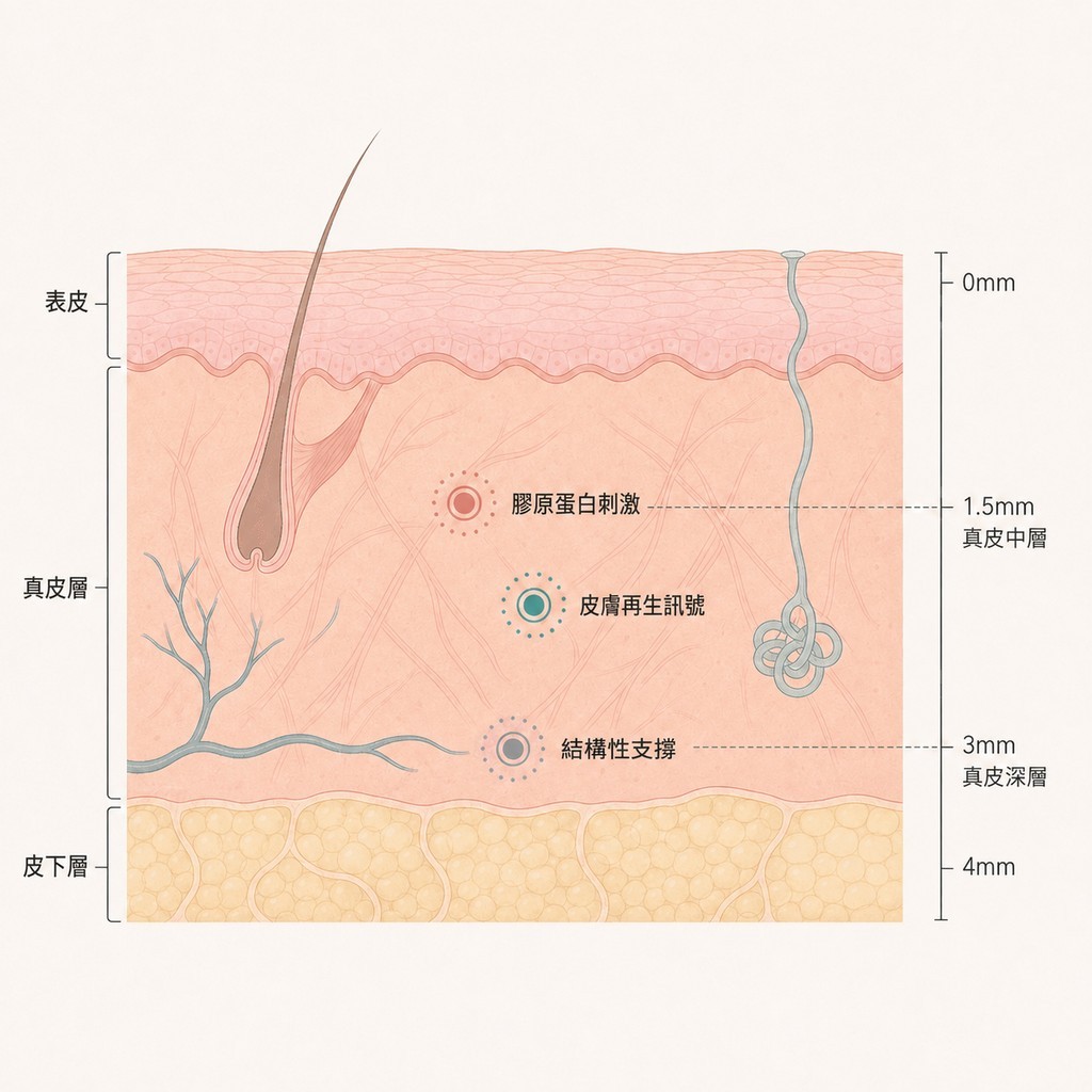 真皮層截面——各成分的作用位置不同
