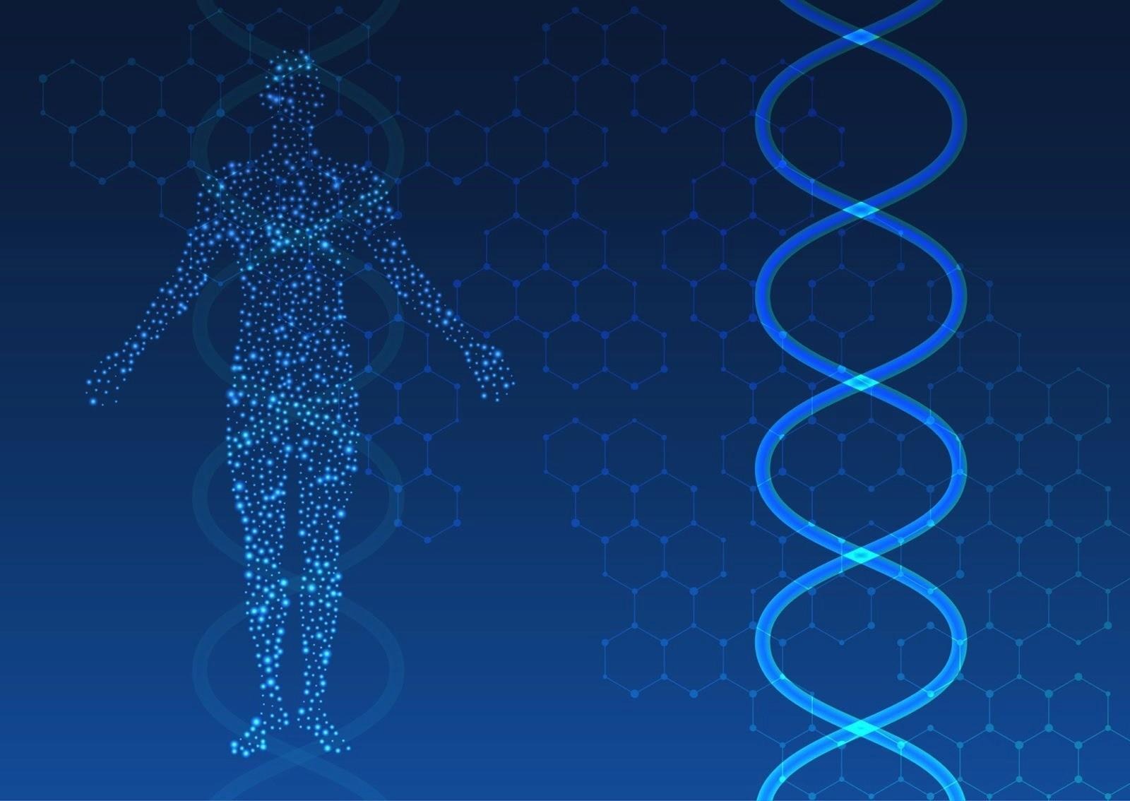 Illustration of a DNA double helix representing genetics and genomic research.