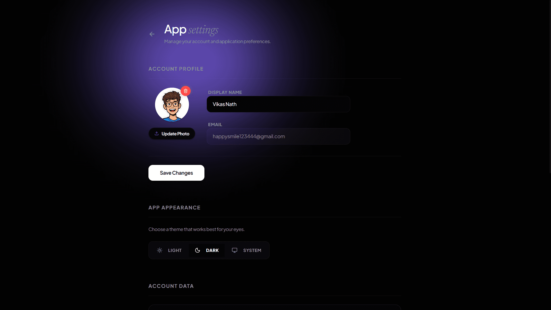 settings page of rereal resume builder website 