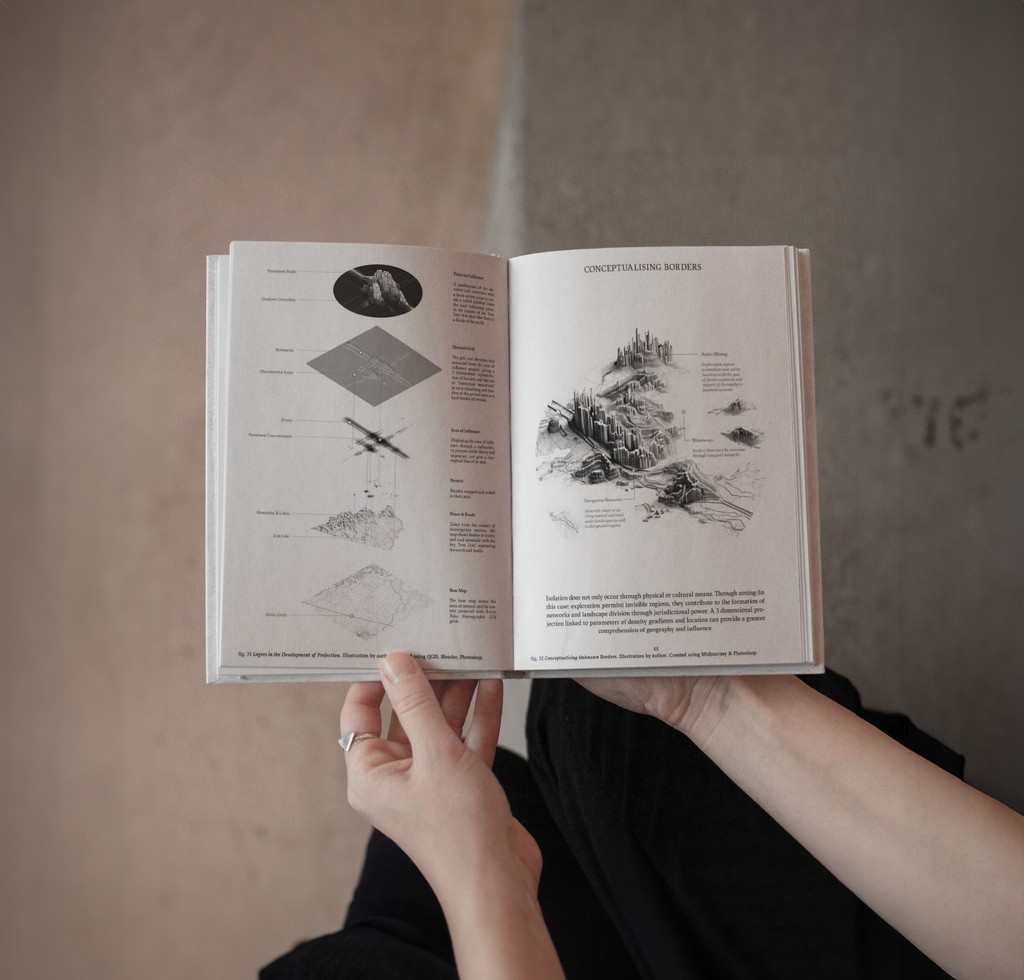 Portfolio book detailing research process of unseen mining geography