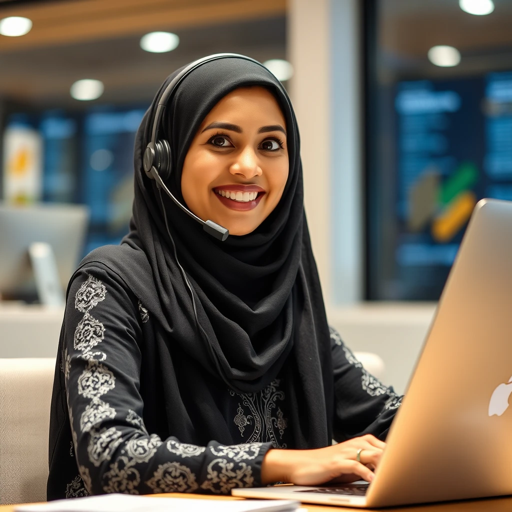 A woman is working on a laptop