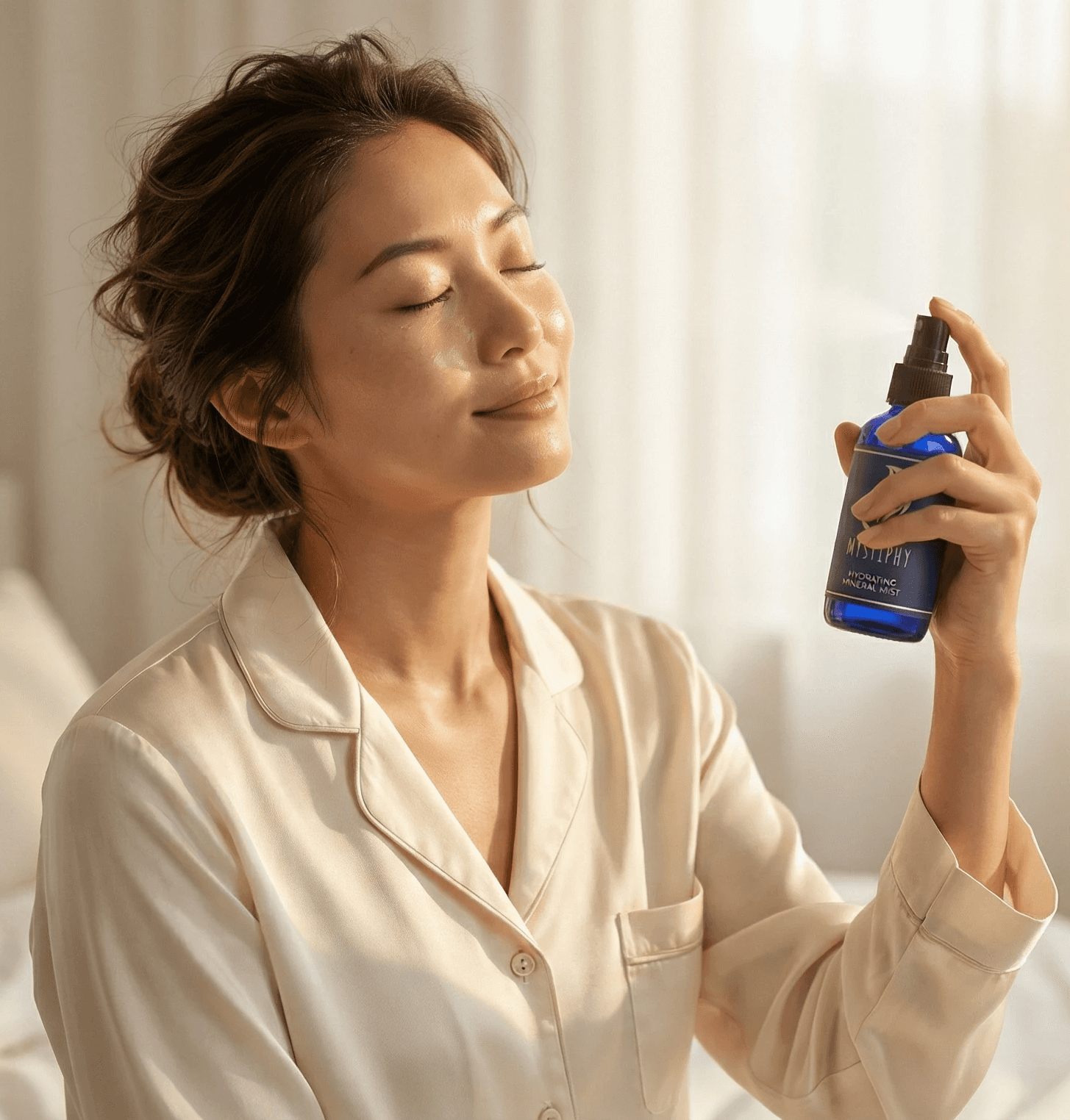 Beautiful woman holding a skin care product