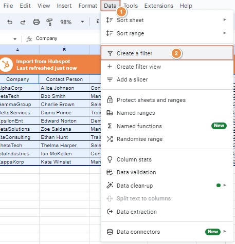 Go to the menu and select Data > Create a filter.