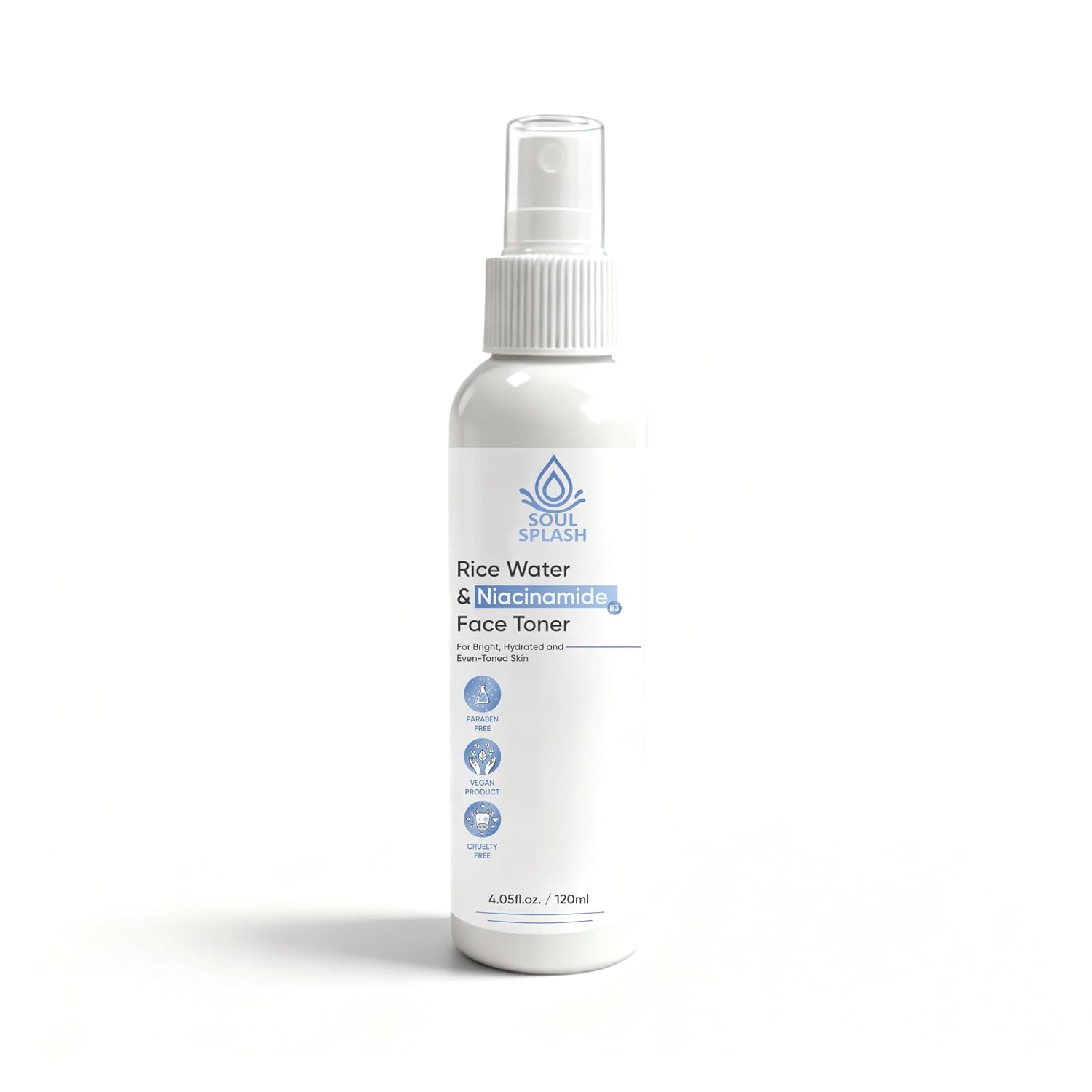 Soul Splash Rice Water & Niacinamide Face Toner – 120 ml | Brightening, Hydrating & Pore-Refining | For All Skin Types